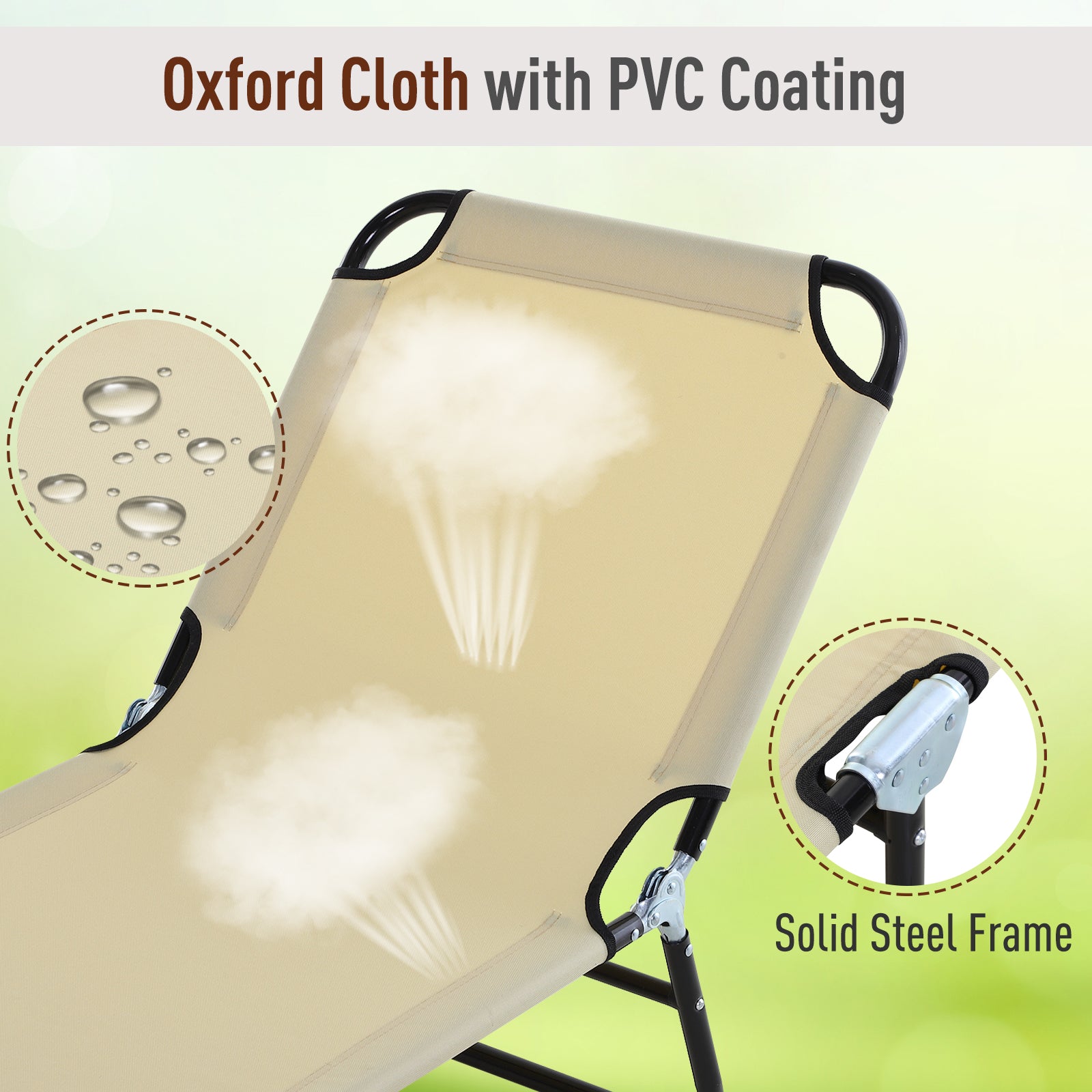 Outsunny 2 Piece Foldable Sun Loungers with 5-Position Adjustable Backrest, Outdoor Portable Recliner Chaise Lounge Chairs with Breathable Mesh Fabric, Beige - North Peak Garden Furniture