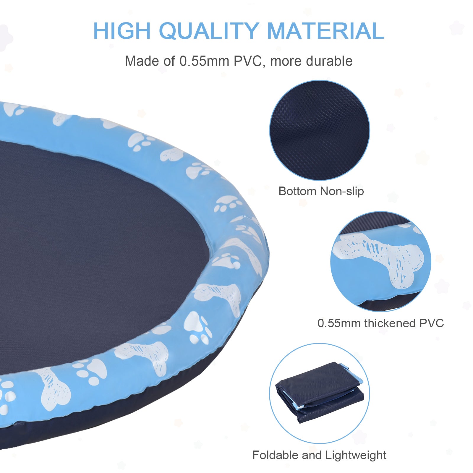 PawHut 170cm Splash Pad Sprinkler for Pets Dog Bath Pool Water Game Mat Toy Non-slip Outdoor Backyard Blue - North Peak Garden Furniture