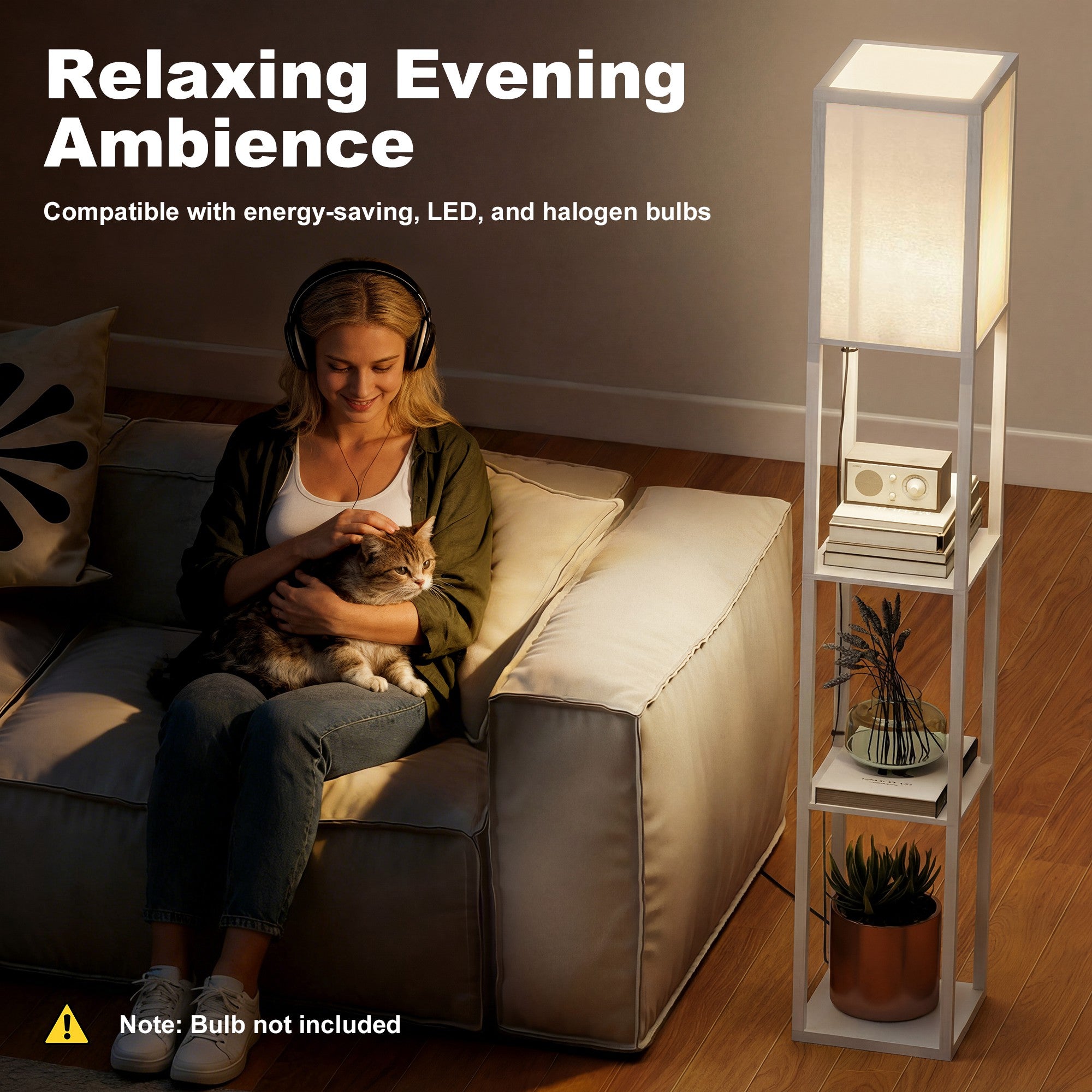 HOMCOM 3-Tier Floor Lamp, Floor Light with Storage Shelf, Reading Standing Lamp for Living Room, Bedroom, Kitchen, Dining Room, Office, Dorm, 160cm, White