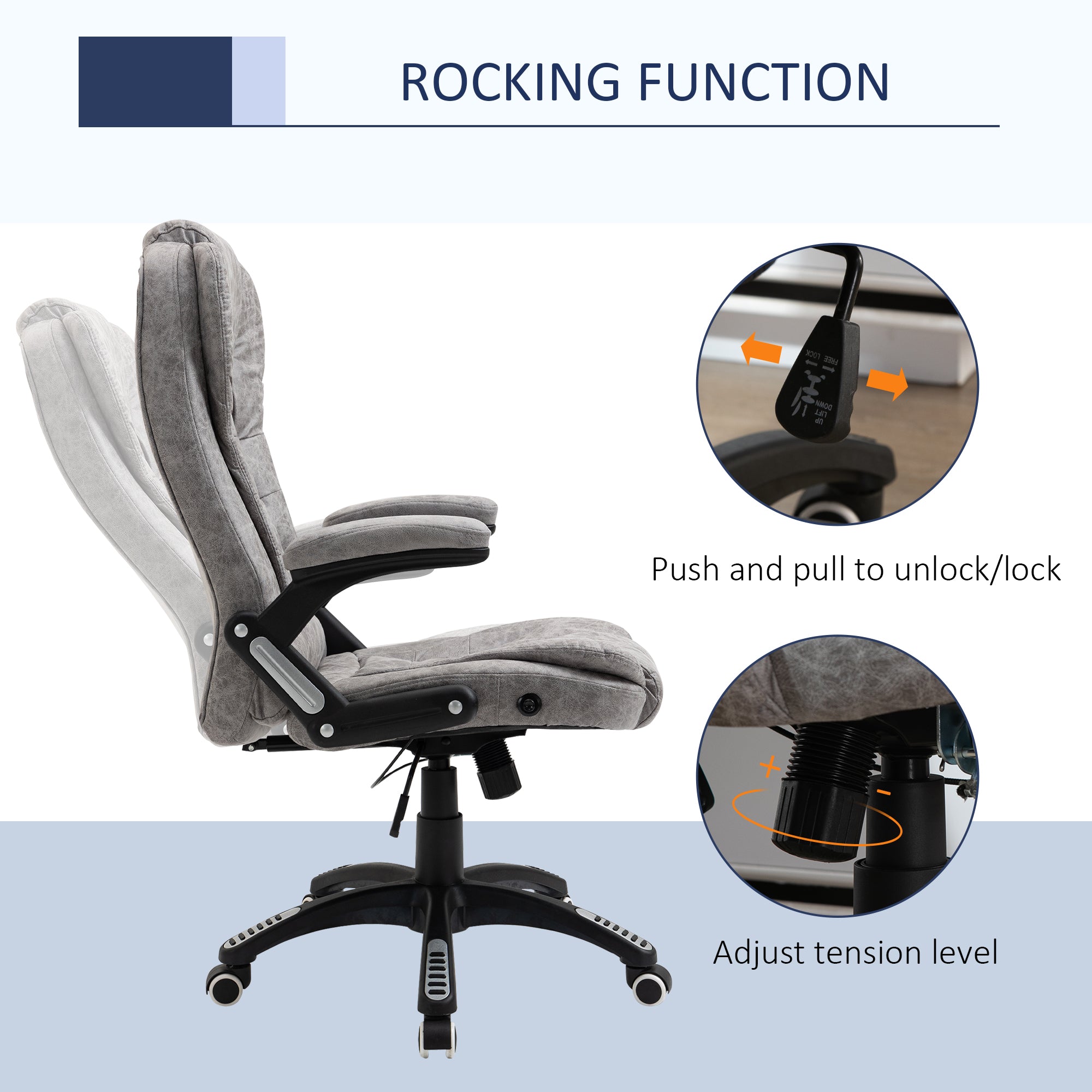 Vinsetto Ergonomic Office Chair Comfortable Desk Chair with Armrests Adjustable Height Reclining and Tilt Function Grey - North Peak Garden Furniture