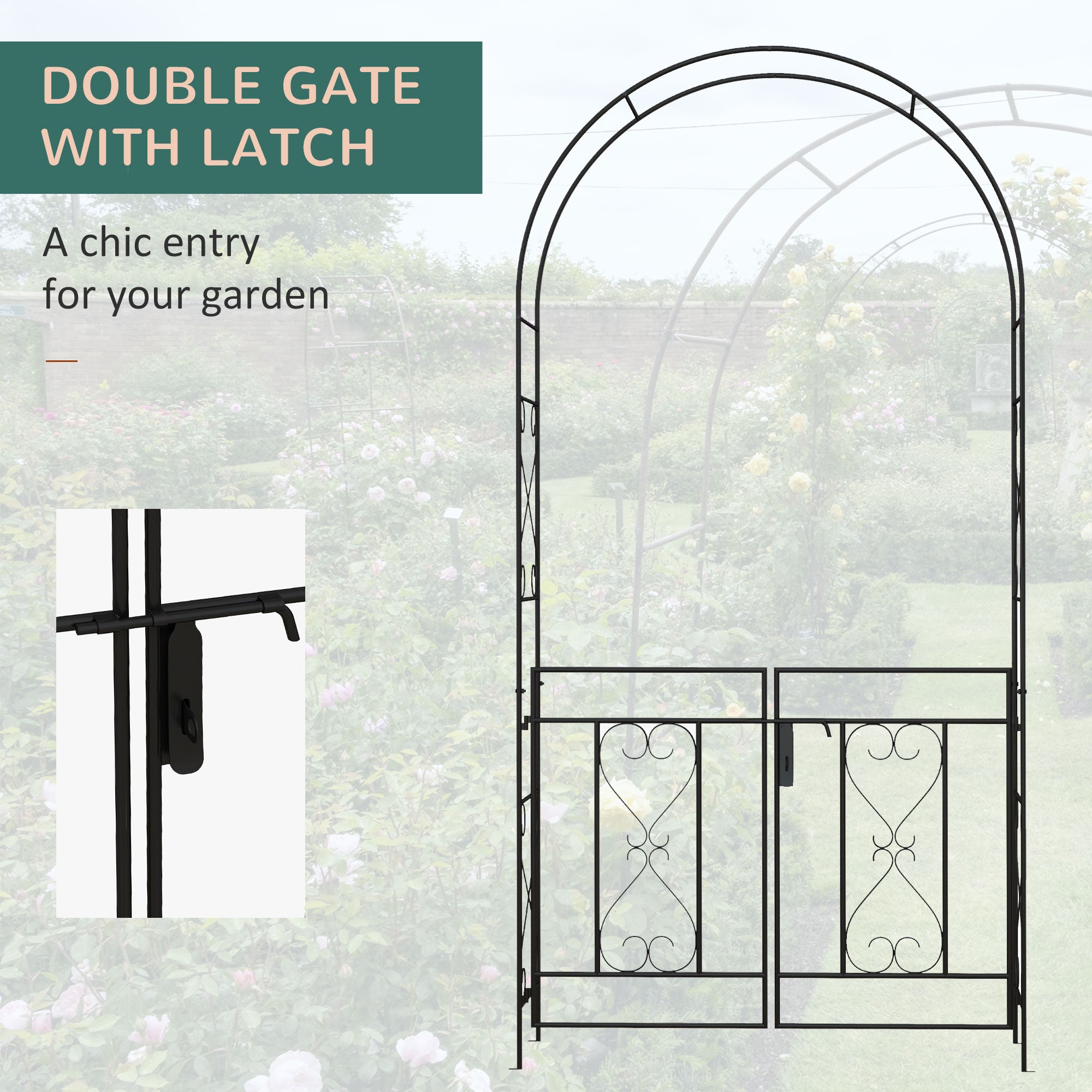 Outsunny Decorative Garden Arch, with Gate - Black - North Peak Garden Furniture