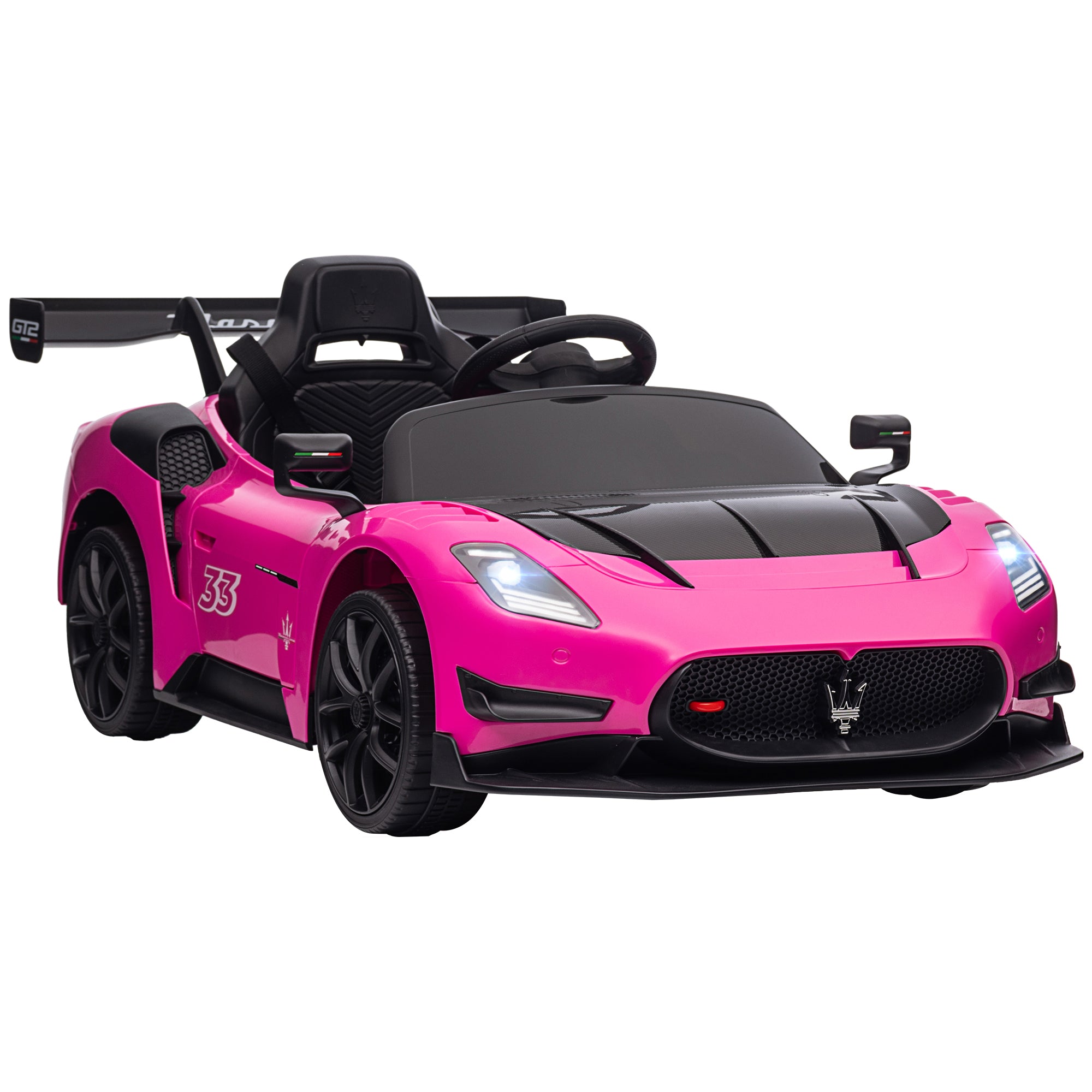 AIYAPLAY Maserati GT2 Licensed 12V Kids Electric Ride on Car with 4 Suspension, Remote Control Music Horn Lights - Pink - North Peak Garden Furniture