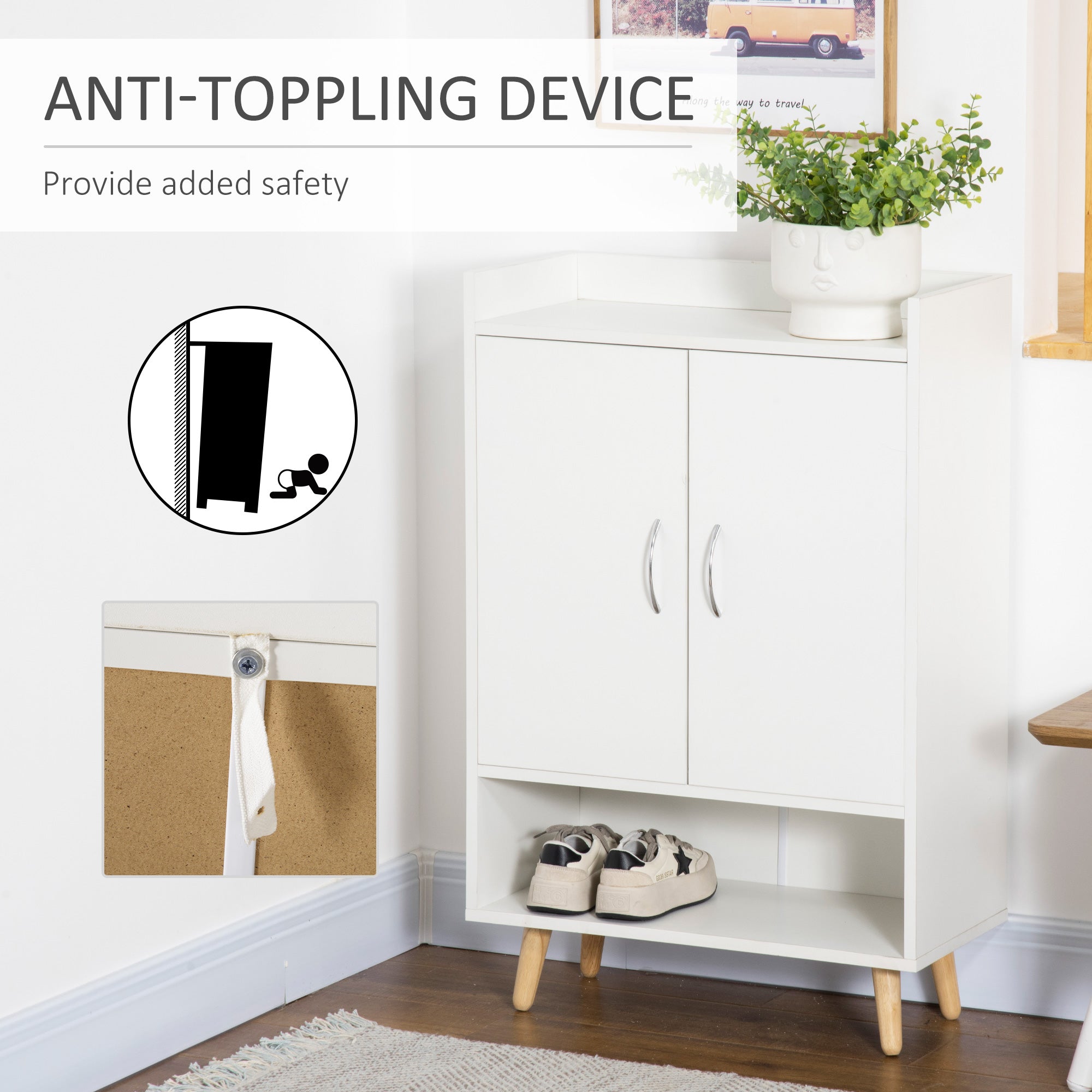 HOMCOM Modern Shoe Cabinet Storage Organizer with Doors and Shelves for Hallway & Entryway, 60L x 30W x 92Hcm, White - North Peak Garden Furniture