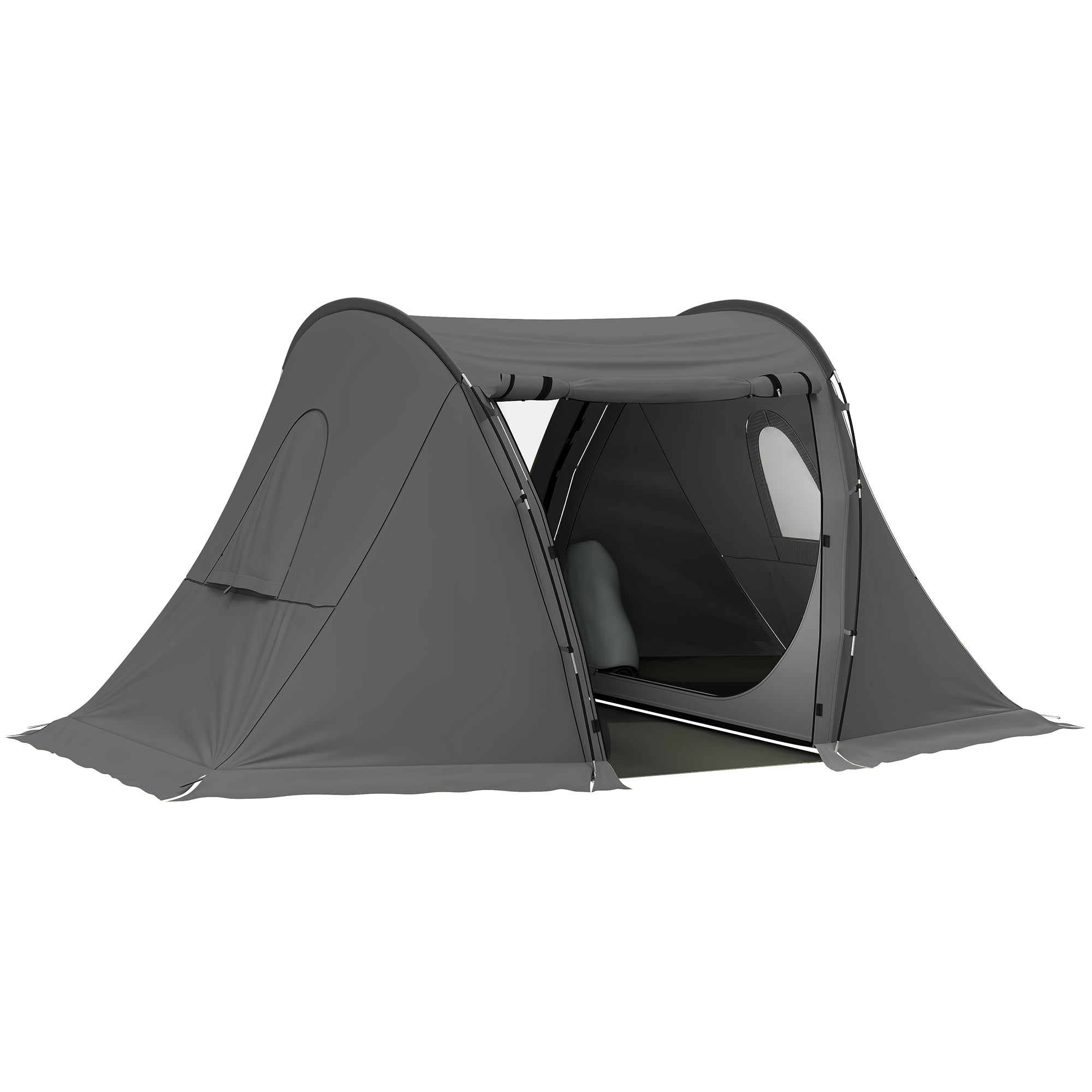 Outsunny 3 Man Camping Tent with Living Area and 2 Bedrooms, 3000mm Waterproof Family Tent with Sewn-in Groundsheet, Portable with Bag for Hiking, Festival, Backpacking, Drak Grey - North Peak Garden Furniture