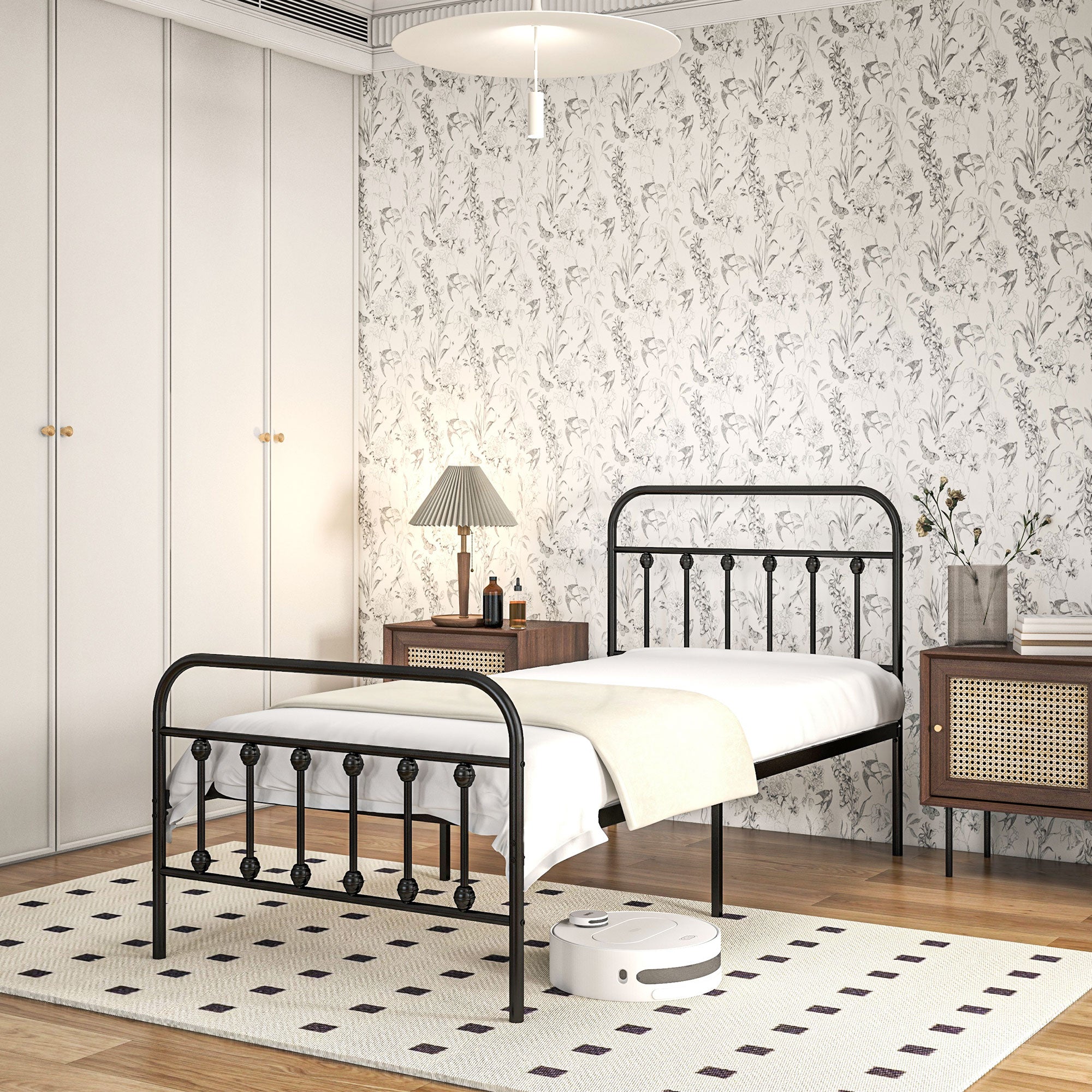 HOMCOM Single Minimalistic Metal Bed Frame - Black - North Peak Garden Furniture