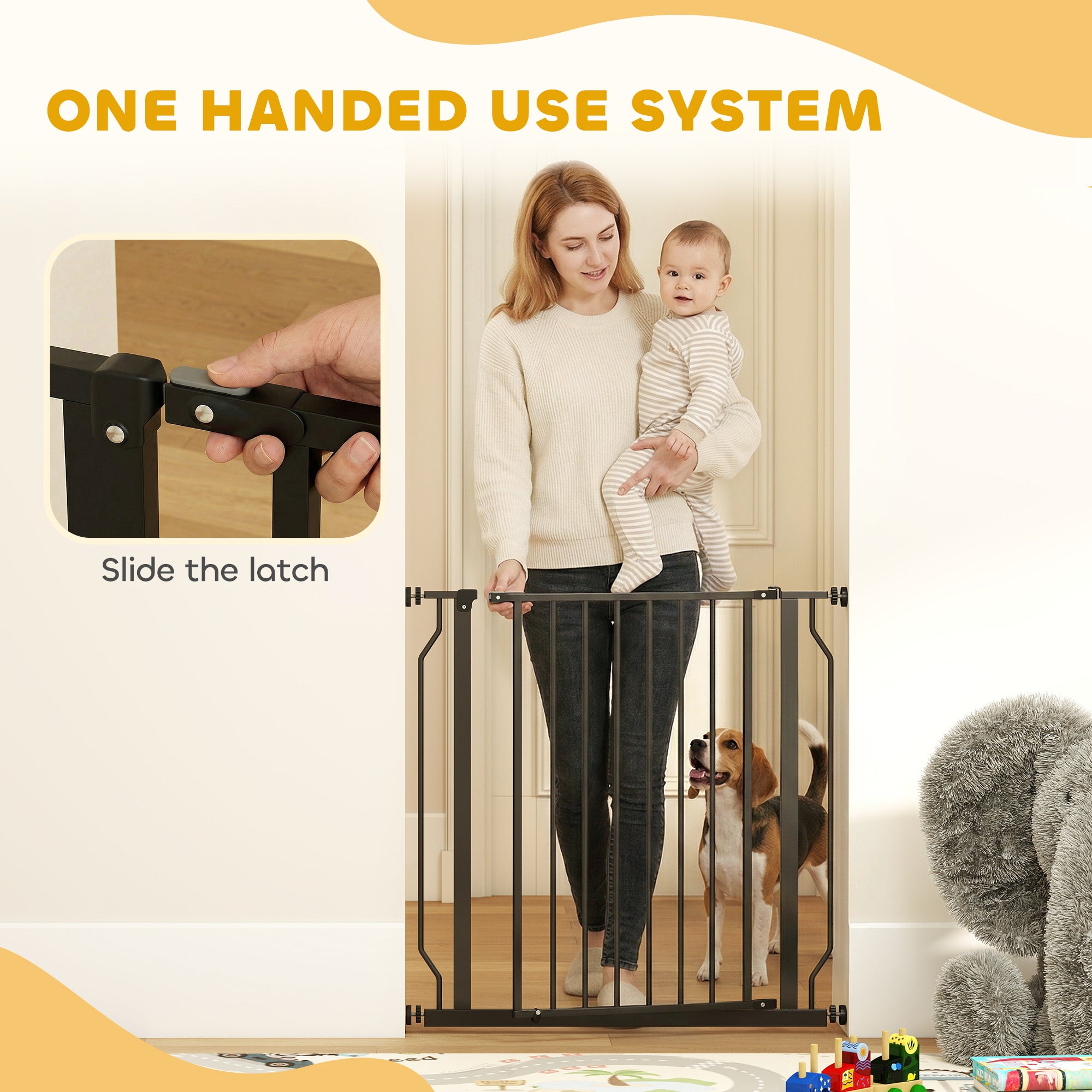 PawHut Extra Wide Dog Safety Gate, with Door Pressure, for Doorways, Hallways, Staircases - Black