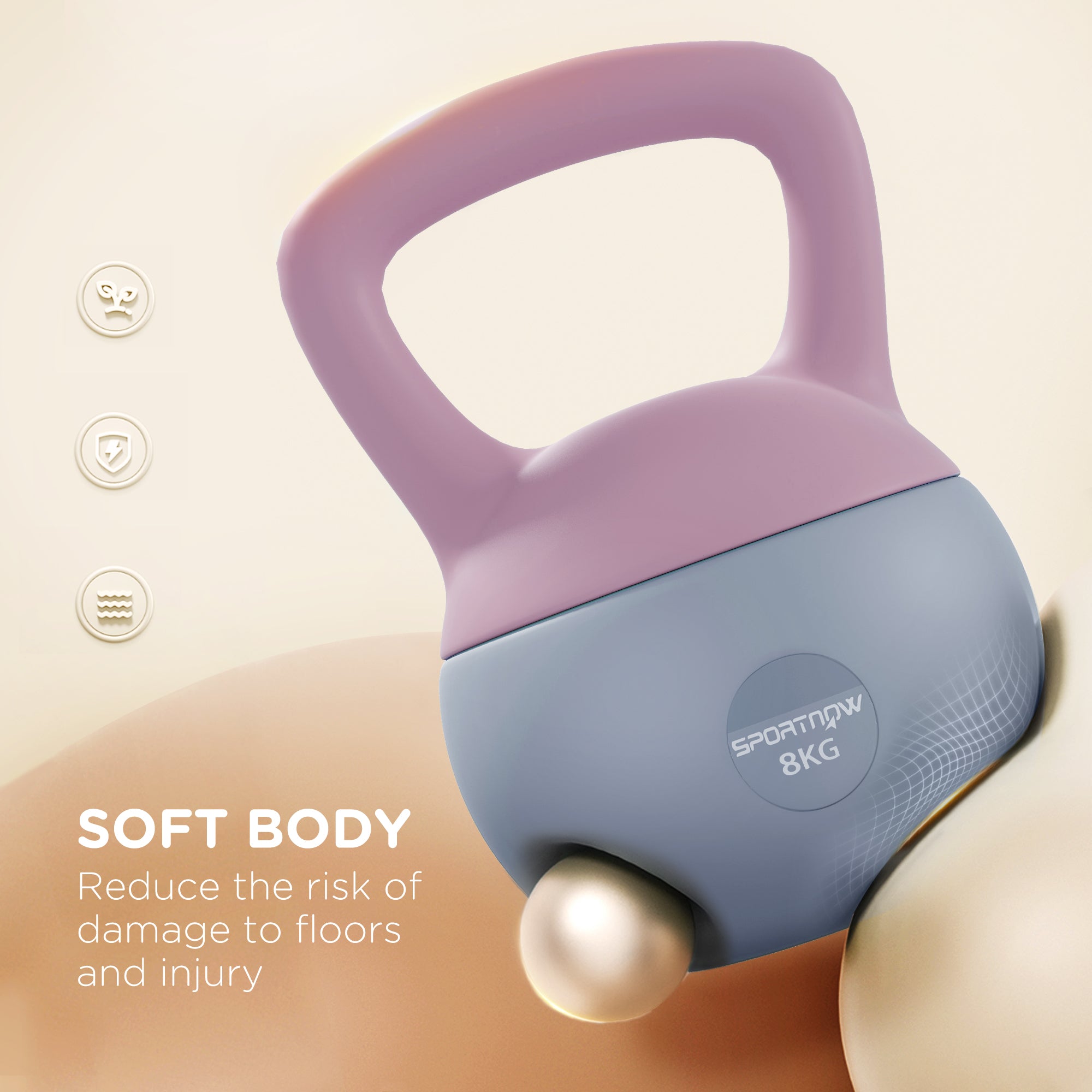 SPORTNOW Soft Kettlebell, 8kg Kettle Bell with Non-Slip Handle for Home Gym Weight Lifting and Strength Training, Purple and Grey - North Peak Garden Furniture