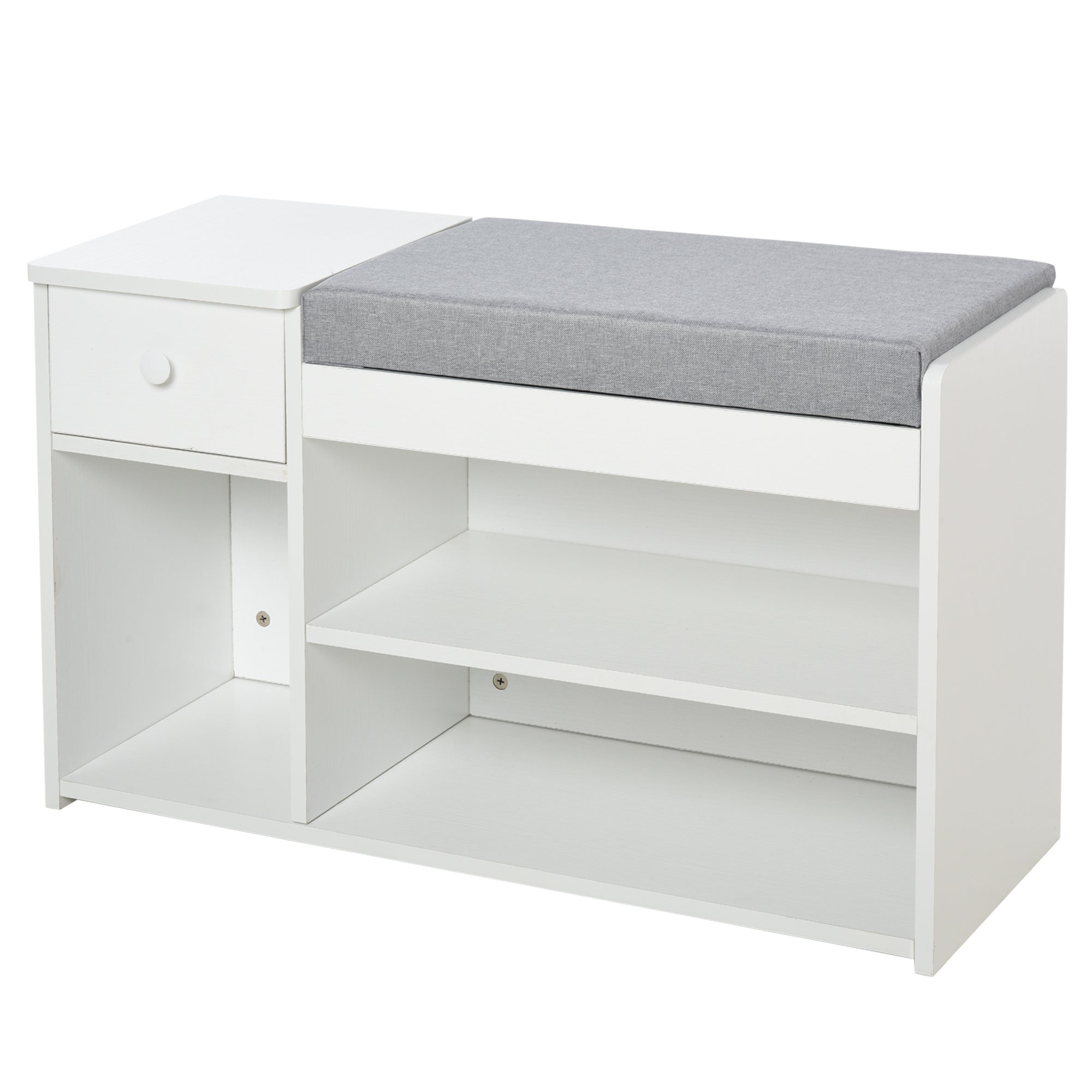 HOMCOM Multi-Storage Shoe Bench w/ Drawer 3 Compartments Cushioned Home Organisation Furniture Tidy Boots Hallway Entryway White