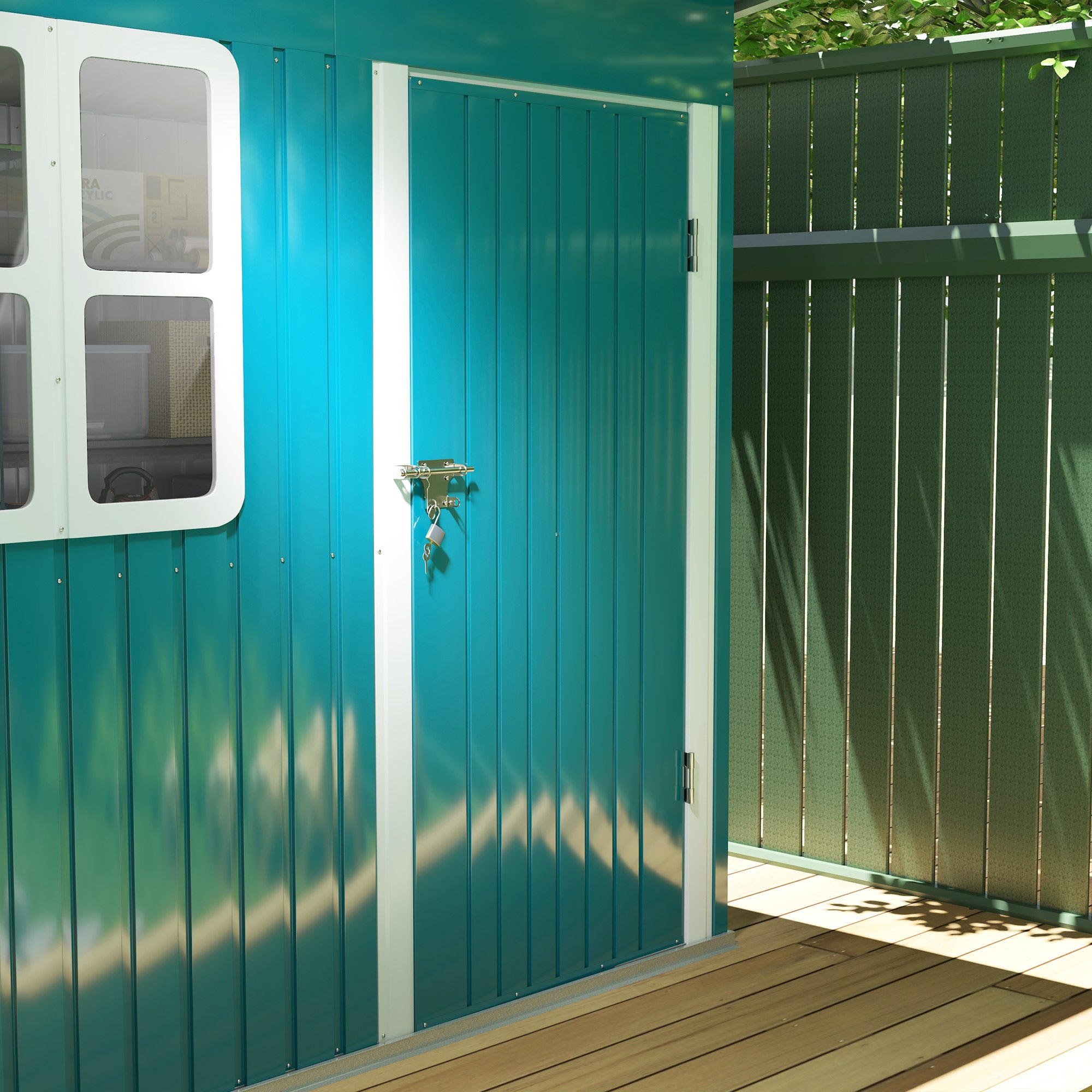 Outsunny 7 x 4ft Galvanised Steel Garden Shed, with Lock and Gloves - Green - North Peak Garden Furniture