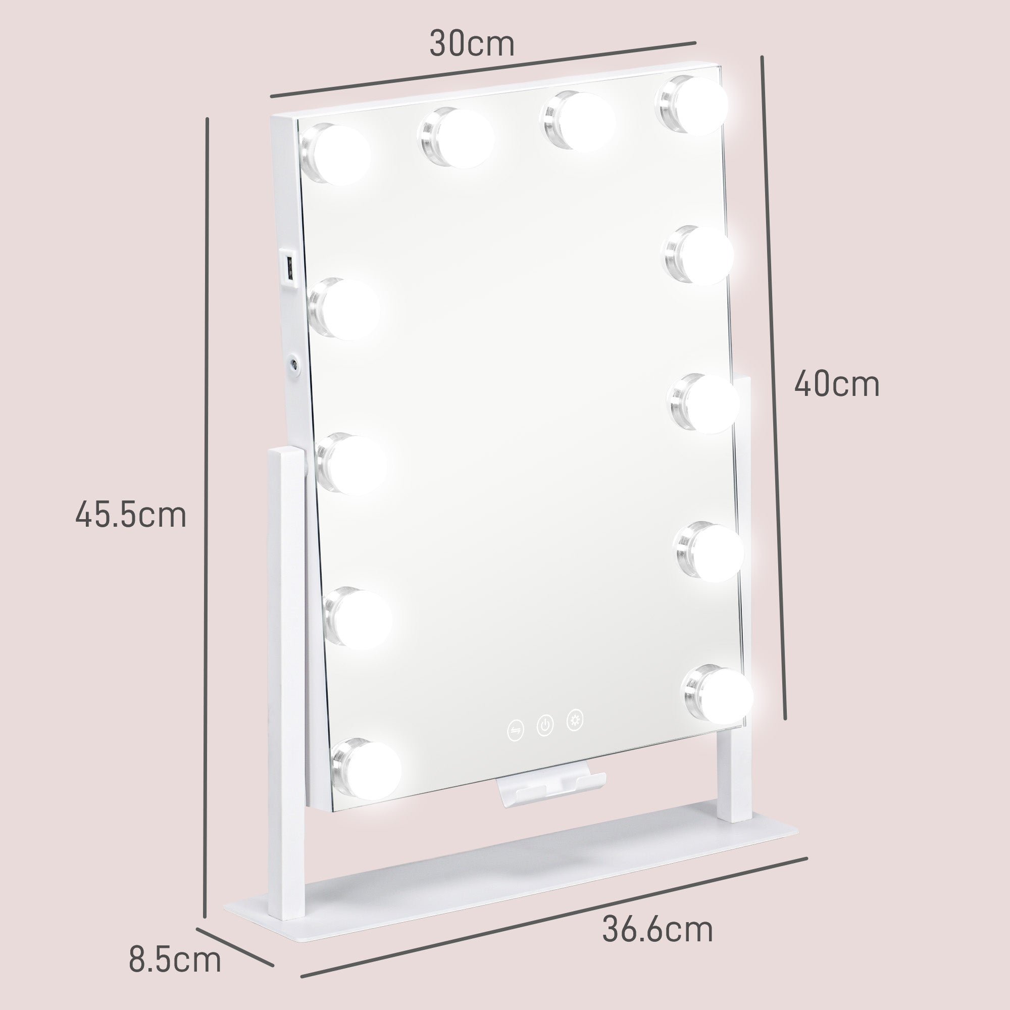 HOMCOM 12 LED bulb Tabletop Makeup Mirror, with Adjustable Settings - North Peak Garden Furniture