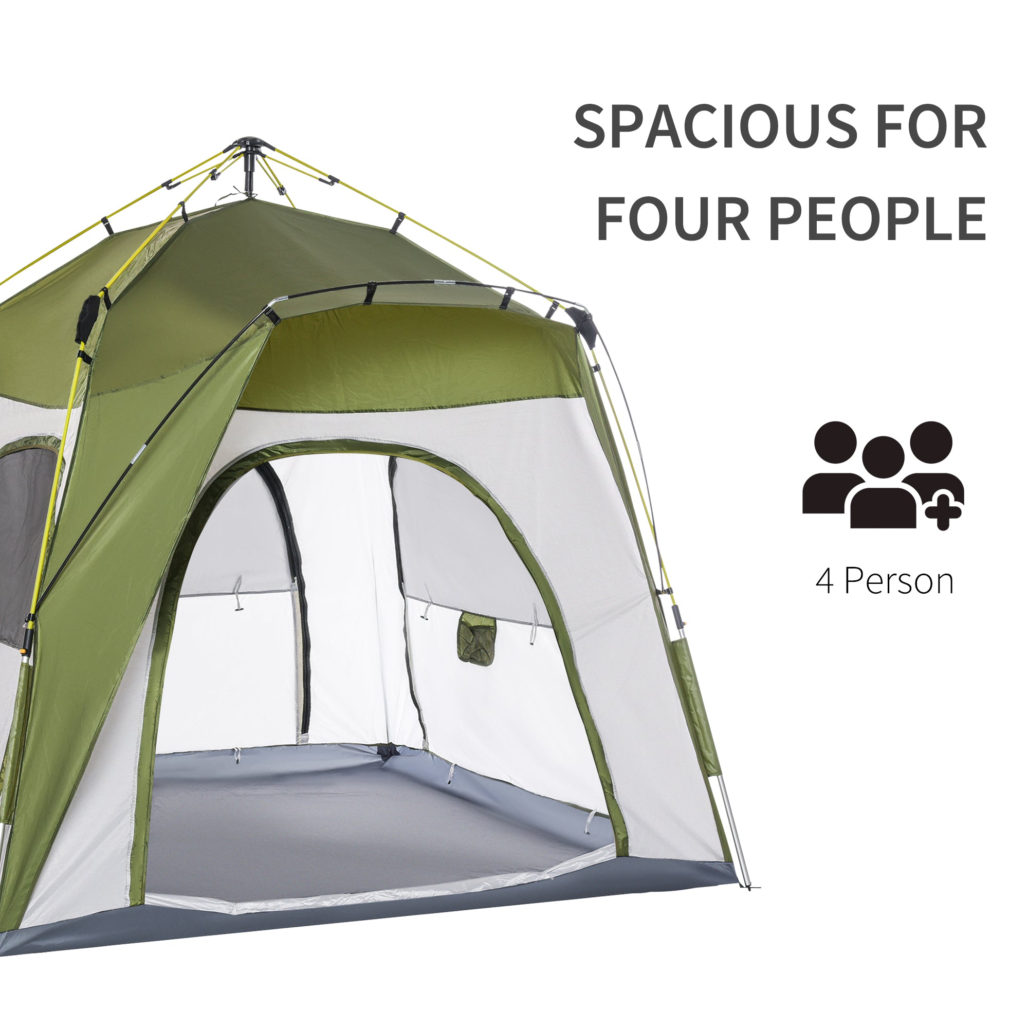 Outsunny 4 Person Automatic Camping Tent, Outdoor Pop Up Tent, Portable Backpacking Dome Shelter, Green - North Peak Garden Furniture