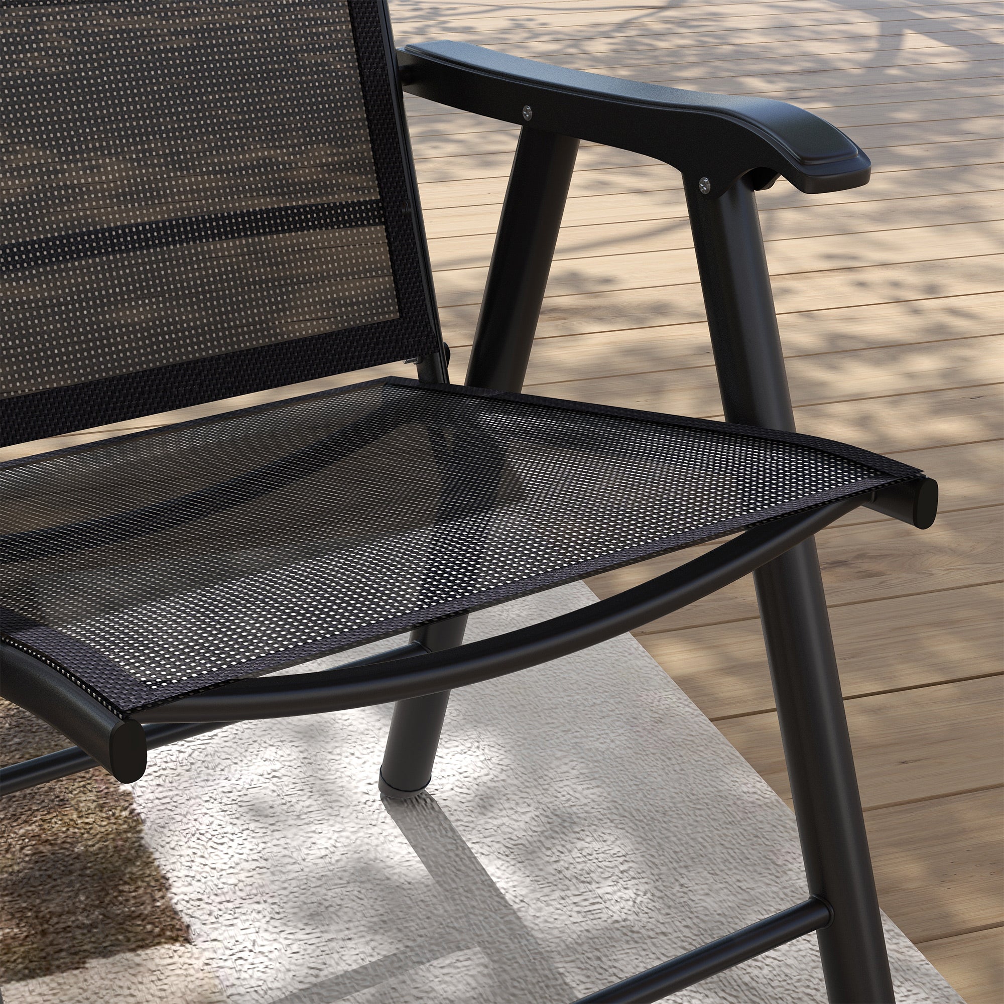 Outsunny Set of 4 Foldable Metal Garden Chairs Outdoor Patio Park Dining Seat Furniture Black - North Peak Garden Furniture