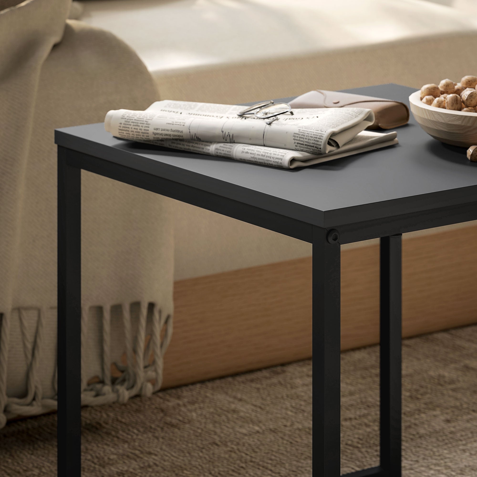 HOMCOM Set of Two Boxy Nesting Tables - Black/Wood-Effect - North Peak Garden Furniture