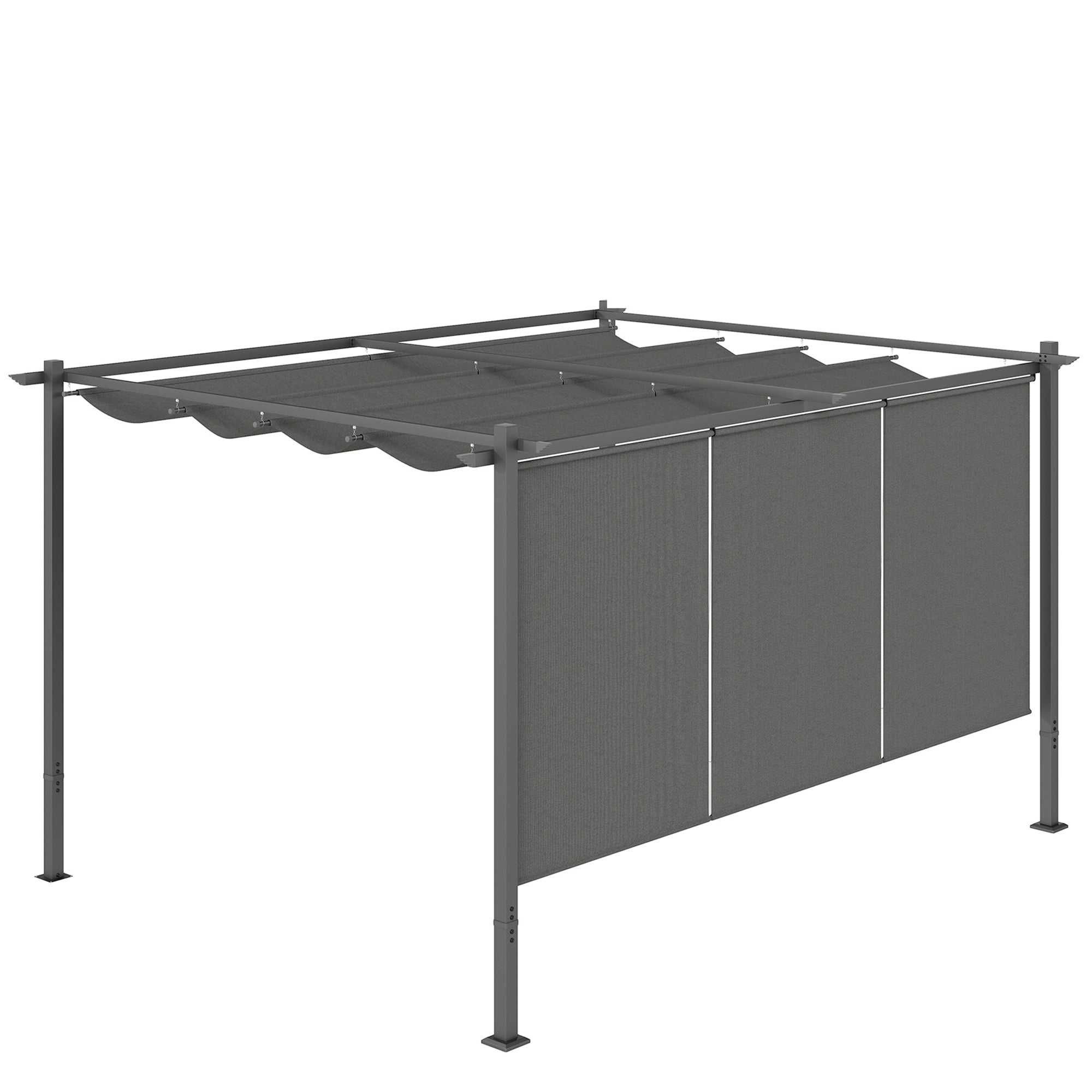 Outsunny 3 x 4m Metal Pergola with Retractable Roof and Roller Shade, Free Standing Garden Gazebo Canopy Pergola Kit, UPF30+ Outdoor Sun Shade Shelter, Grey