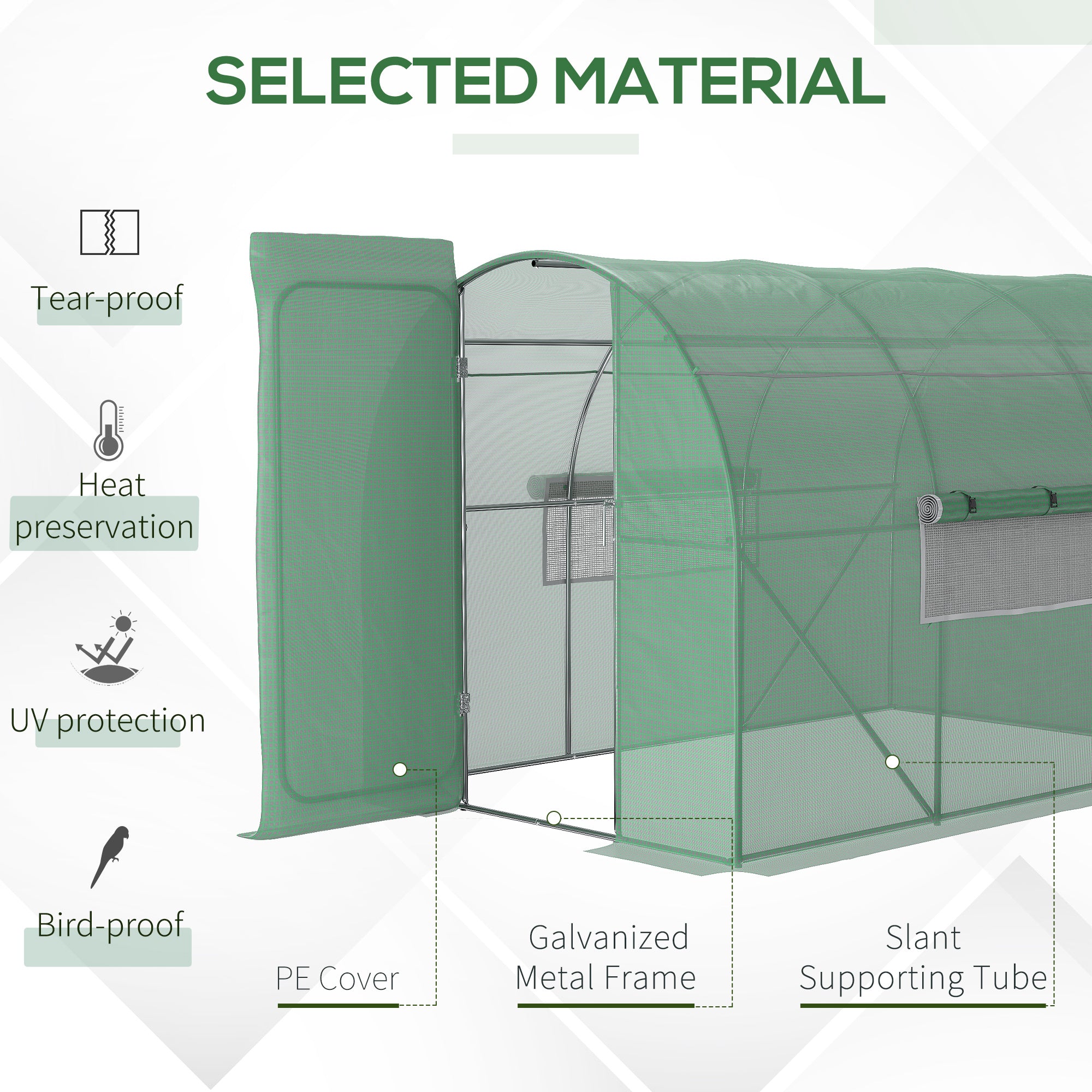 Outsunny Large Polytunnel Walk In Greenhouse, Plant Gardening Tunnel Green House with Metal Hinged Door, Galvanised Steel Frame & Mesh Windows, Green (3 x 2 m) - North Peak Garden Furniture