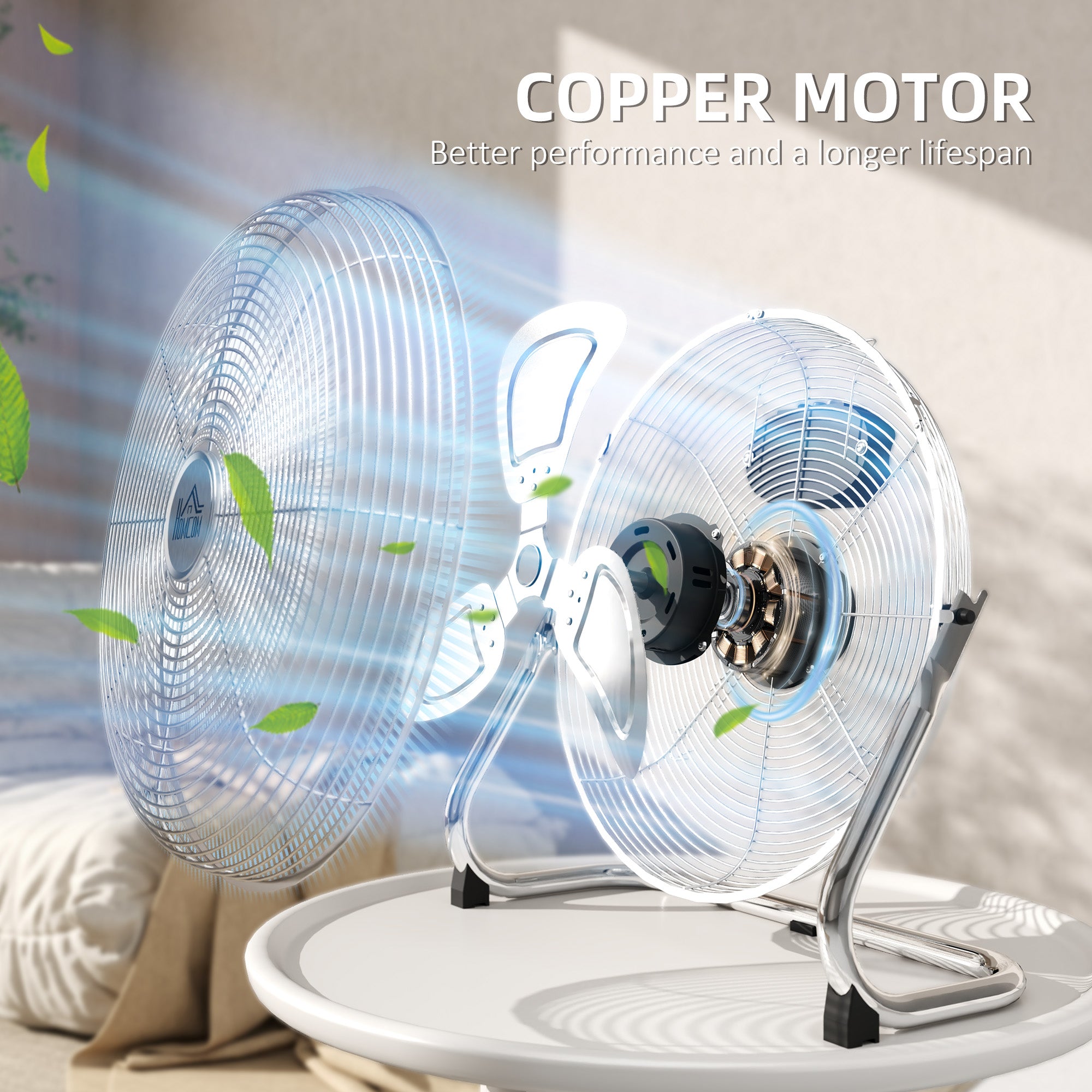 HOMCOM Metal Floor Fan with 3 Speeds & 120° Adjustable Tilt - Silver Tone
