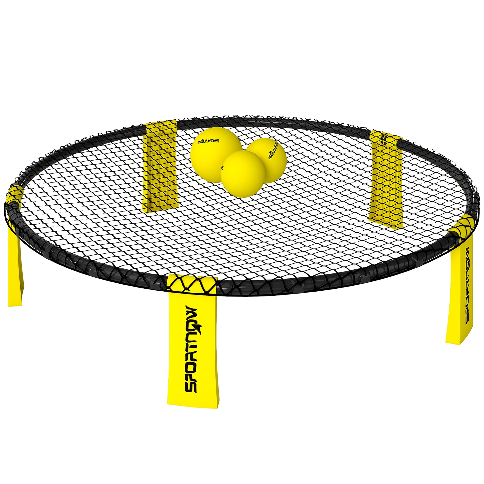 SPORTNOW Spike Ball Set, Mini Beach Games Set with Net, 3 Balls and Ball Pump, Portable with Carrying Bag for Outdoor Team Sports, Yellow