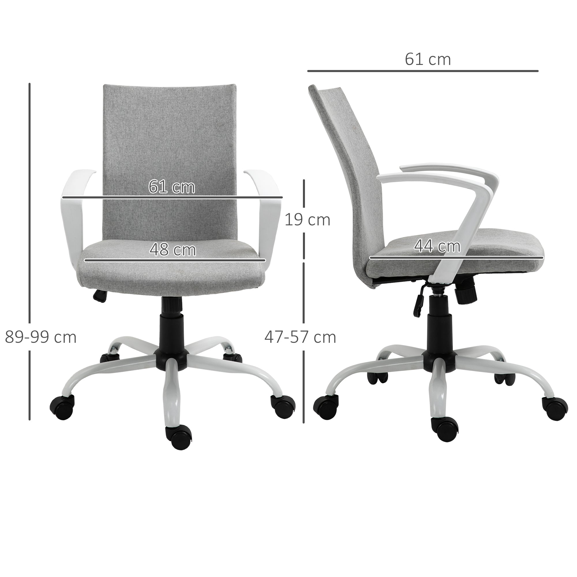 Vinsetto Office Chair Linen Swivel Computer Desk Chair Home Study Task Chair with Wheels, Arm, Adjustable Height, Light Grey - North Peak Garden Furniture