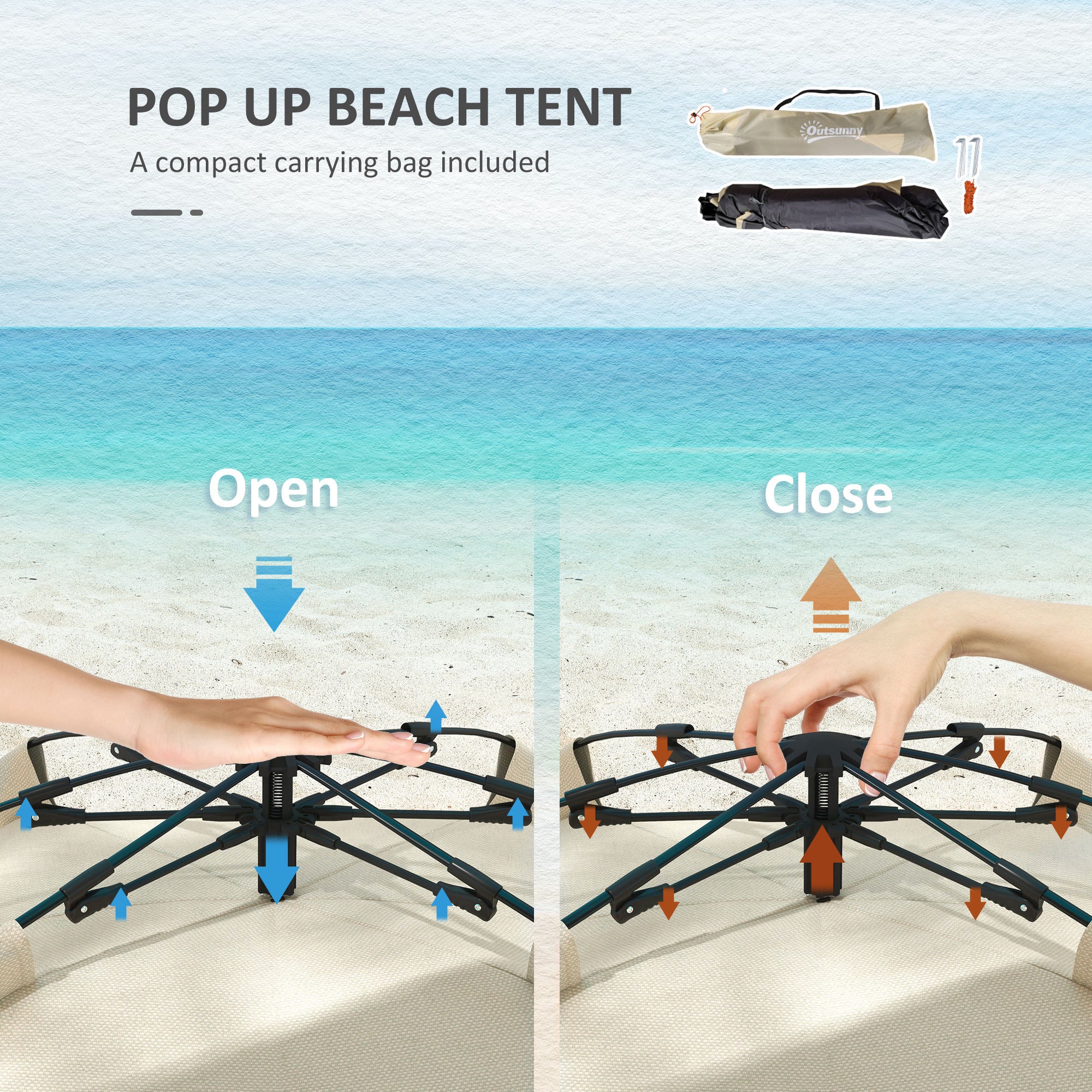 Outsunny Three-Man UPF15+ Beach Tent, with Extended Floor - Green - North Peak Garden Furniture