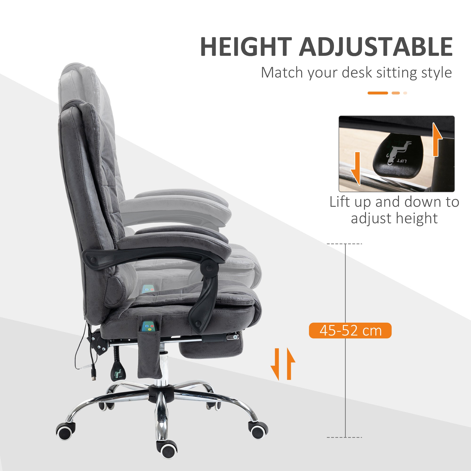 Vinsetto Heated 6 Points Vibration Massage Executive Office Chair Adjustable Swivel Ergonomic High Back Desk Chair Recliner with Footrest Dark Grey - North Peak Garden Furniture
