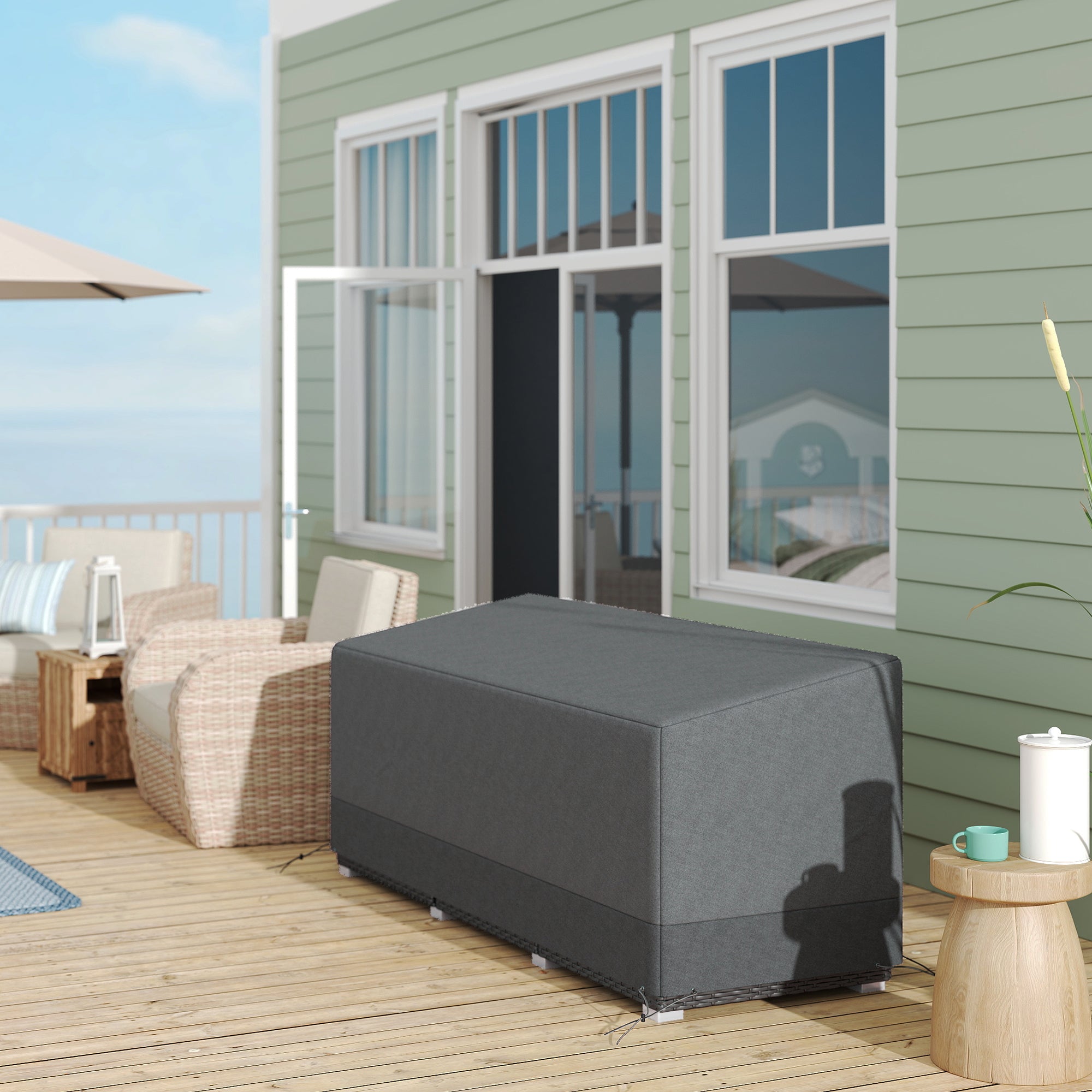 Outsunny Rectangular Patio Furniture Cover for 3 Seater Sofa Bistro Set, Water UV Resistant Protection 600D Oxford Fabric Rattan Lounge Clean Cover, 190 x 72 x 76cm