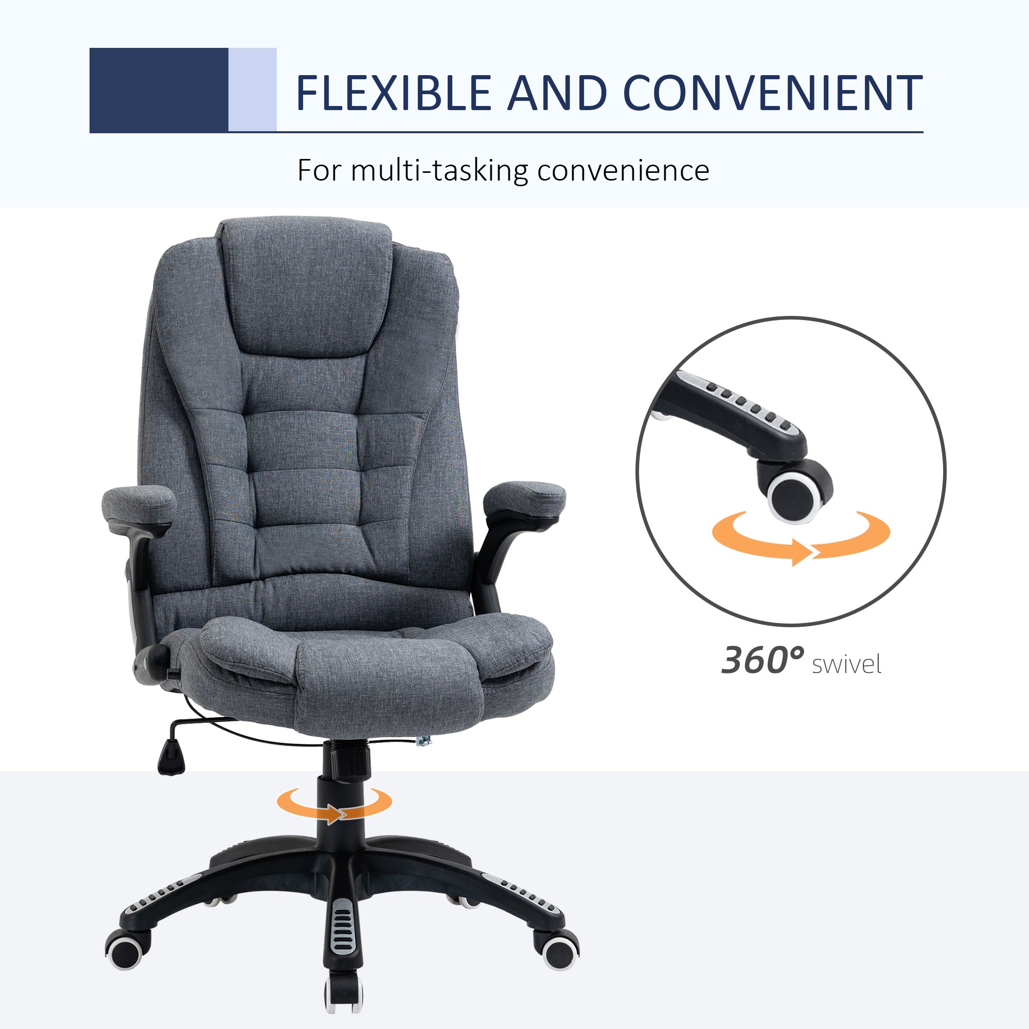 Vinsetto Ergonomic Office Chair Comfortable Desk Chair with Armrests Adjustable Height Reclining and Tilt Function Dark Grey - North Peak Garden Furniture