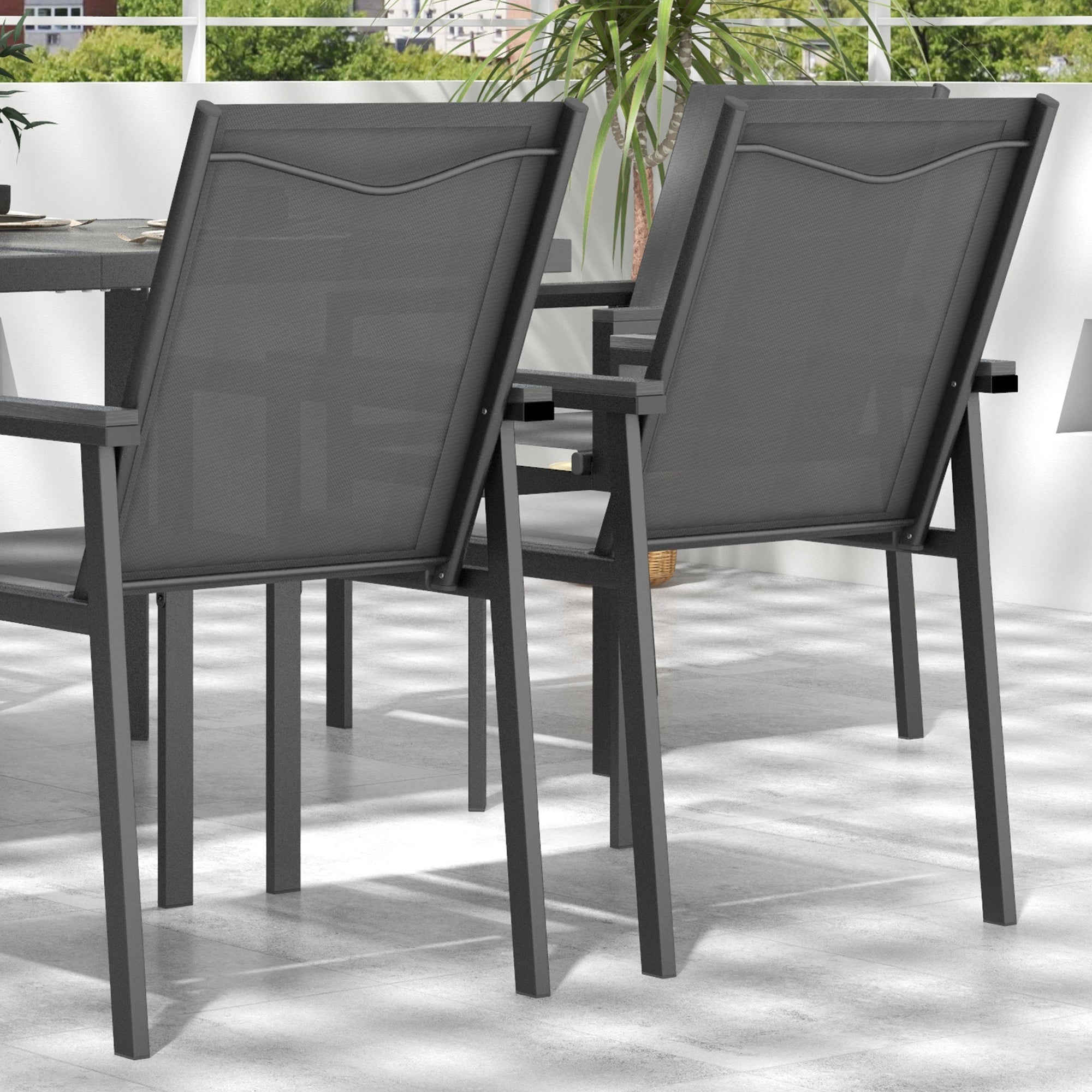 Outsunny Seven-Piece Metal Dining Set, with Glass-Top Table - Grey - North Peak Garden Furniture