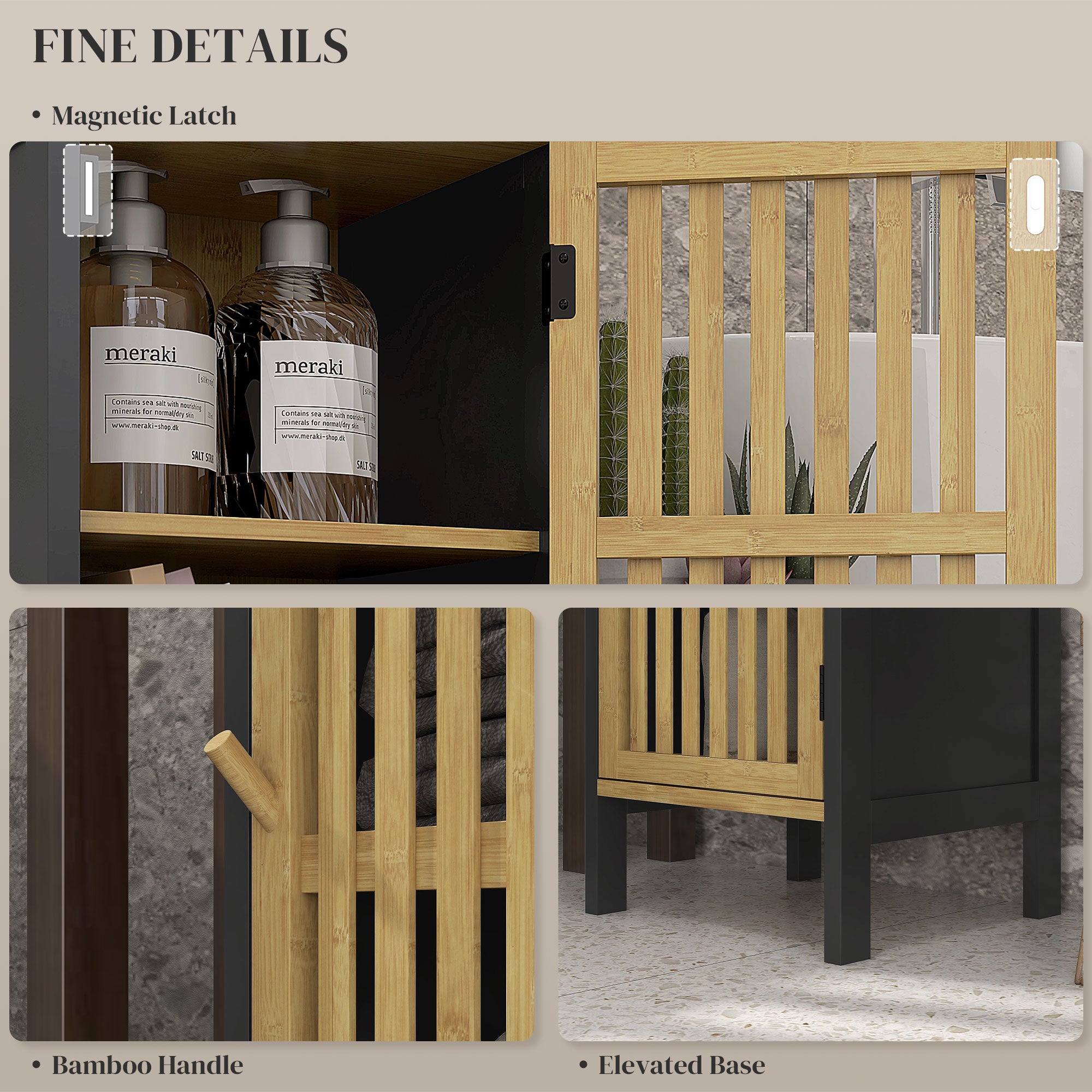 HOMCOM Bamboo-Blend Retro Cut-Out Bathroom Storage Unit, with Cupboard - North Peak Garden Furniture