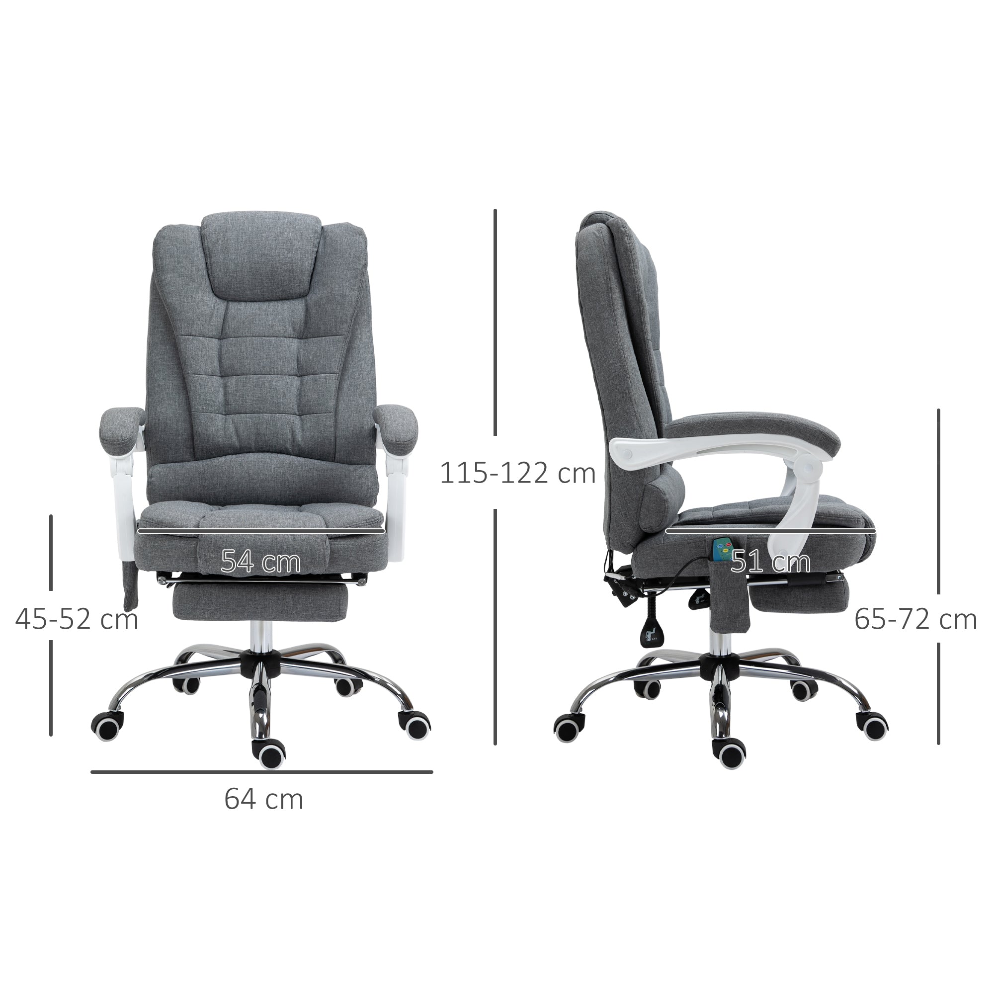 Vinsetto Heated 6 Points Vibration Massage Executive Office Chair Adjustable Swivel Ergonomic High Back Desk Chair Recliner with Footrest Grey - North Peak Garden Furniture