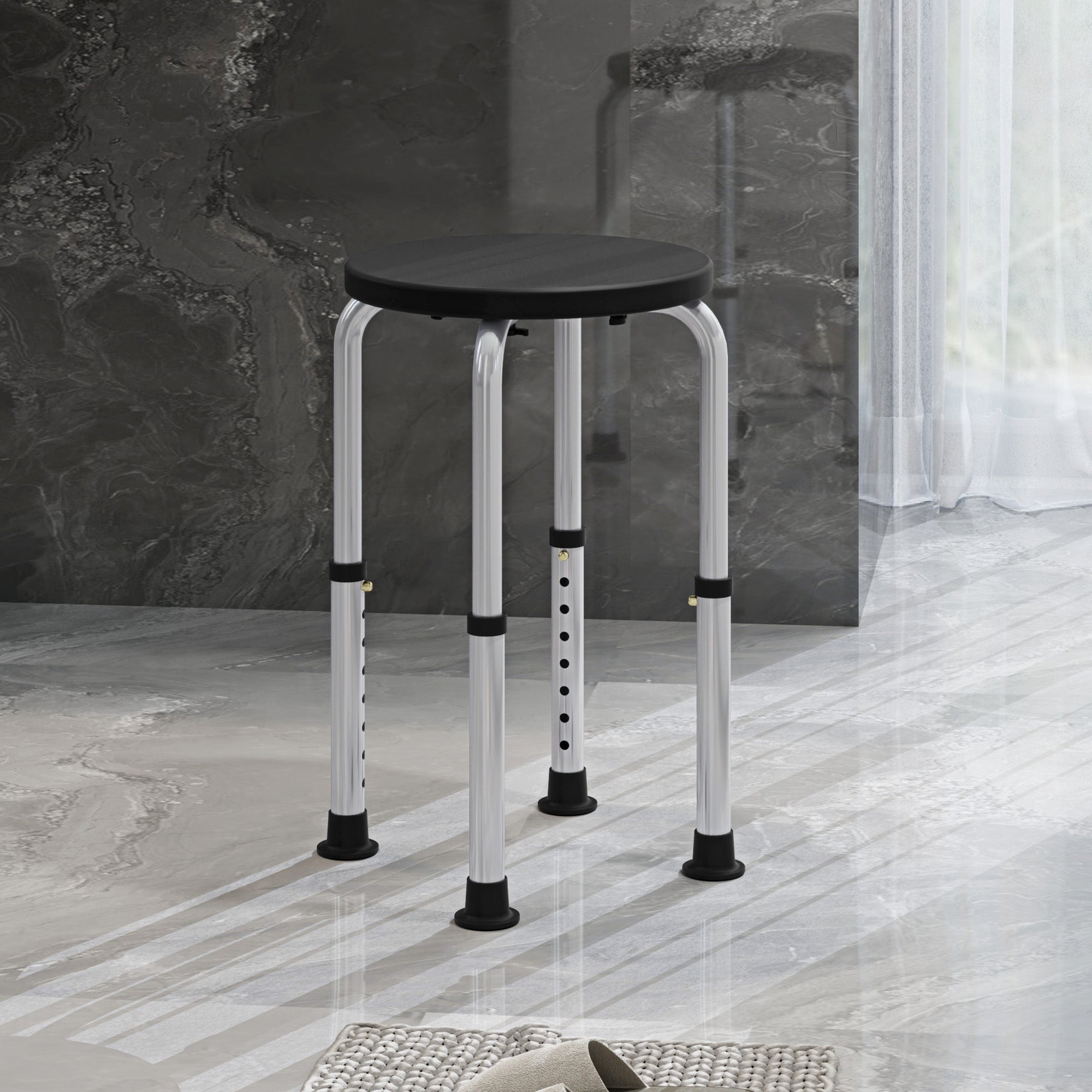 HOMCOM Shower Chair, Height Adjustable Aluminium Shower Stool with Non-Slip Feet for Disabled, Elderly, Black - North Peak Garden Furniture