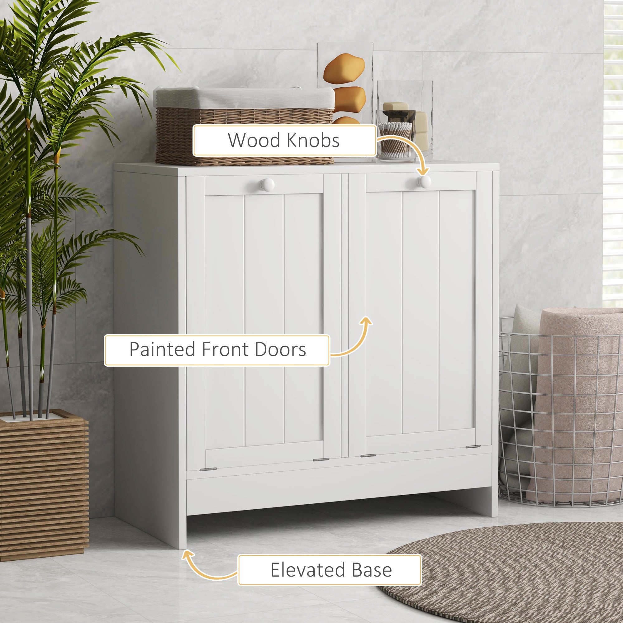 kleankin Double Hamper Laundry Storage Cabinet - White - North Peak Garden Furniture