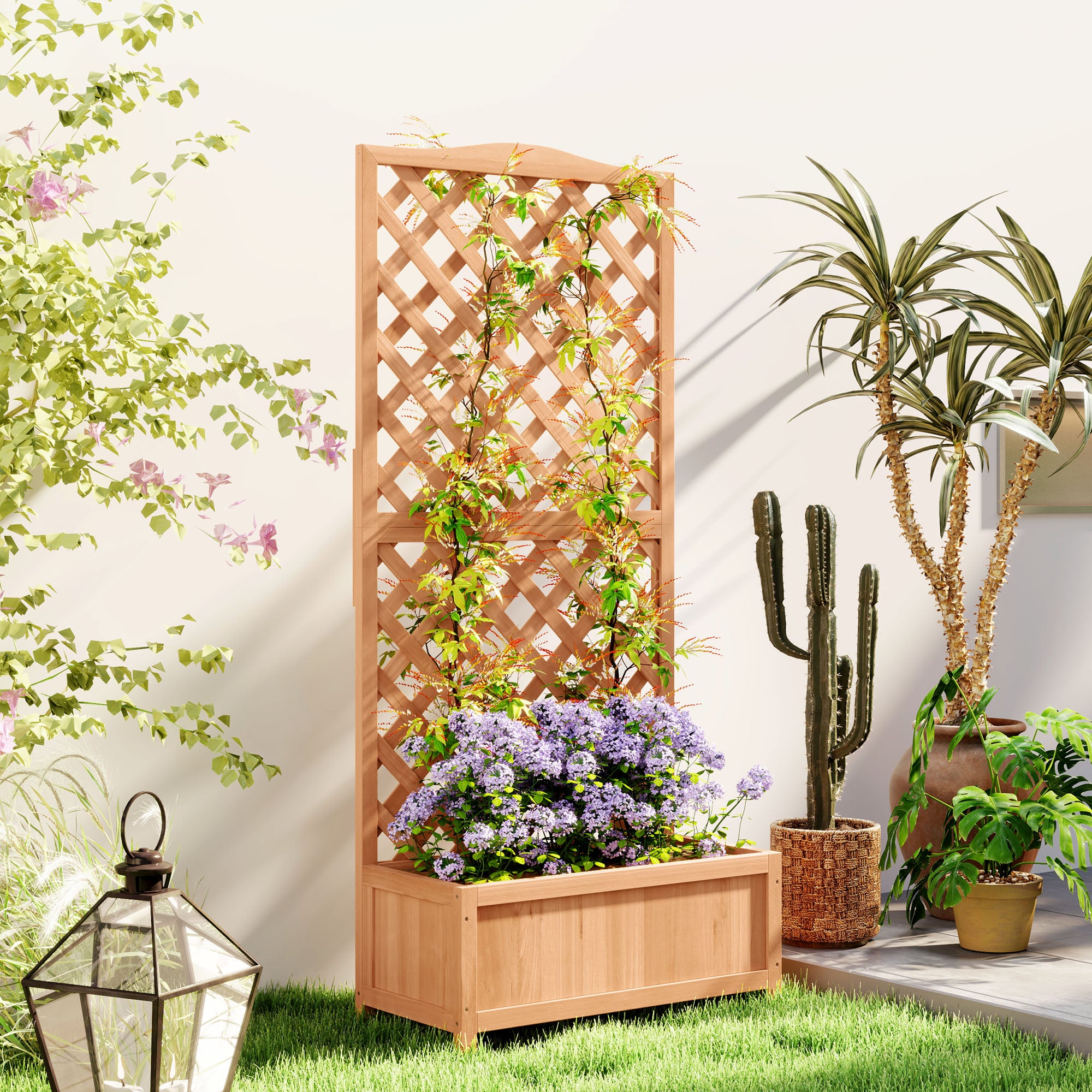 Outsunny Wooden Planter with Trellis, Freestanding Raised Bed for Garden with Lattice, Outdoor Planter Box for Climbing Plants, Vines, Flowers, 76 x 36 x 170 cm, Brown