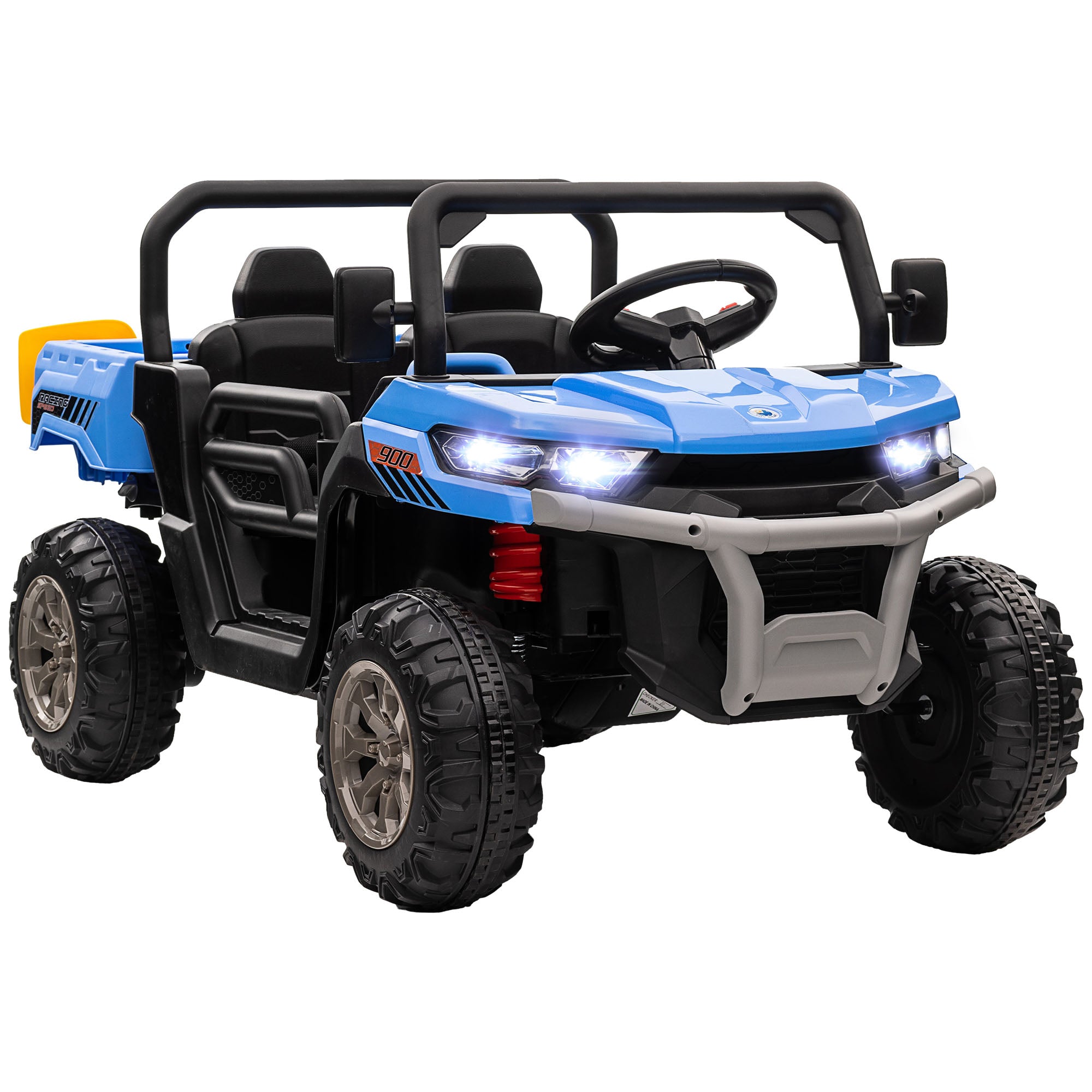 HOMCOM 12V 2 Seater Kids Electric Ride-On Car with Electric Bucket, Remote Control - Blue - North Peak Garden Furniture