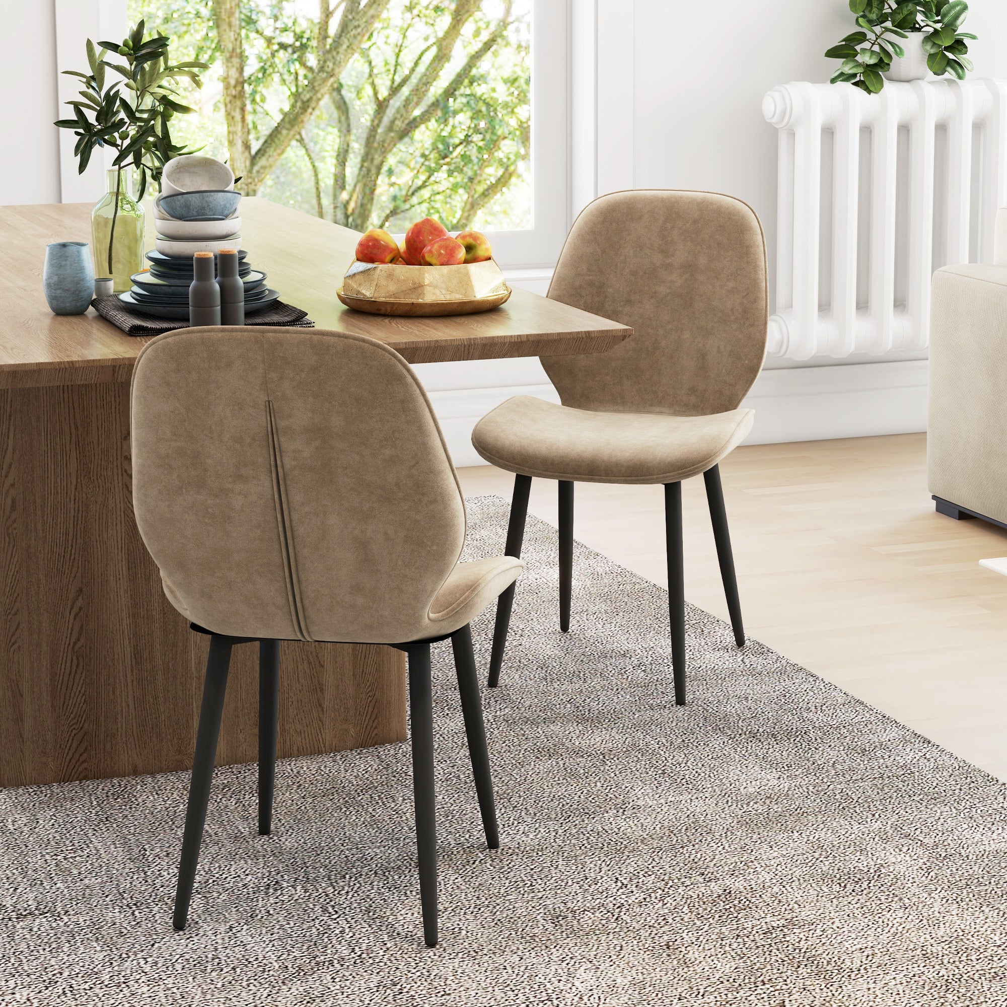 HOMCOM Velvet Dining Chairs, Set of 2 Dining Room Chairs with Metal Legs for Living Room, Dining Room, Light Brown - North Peak Garden Furniture