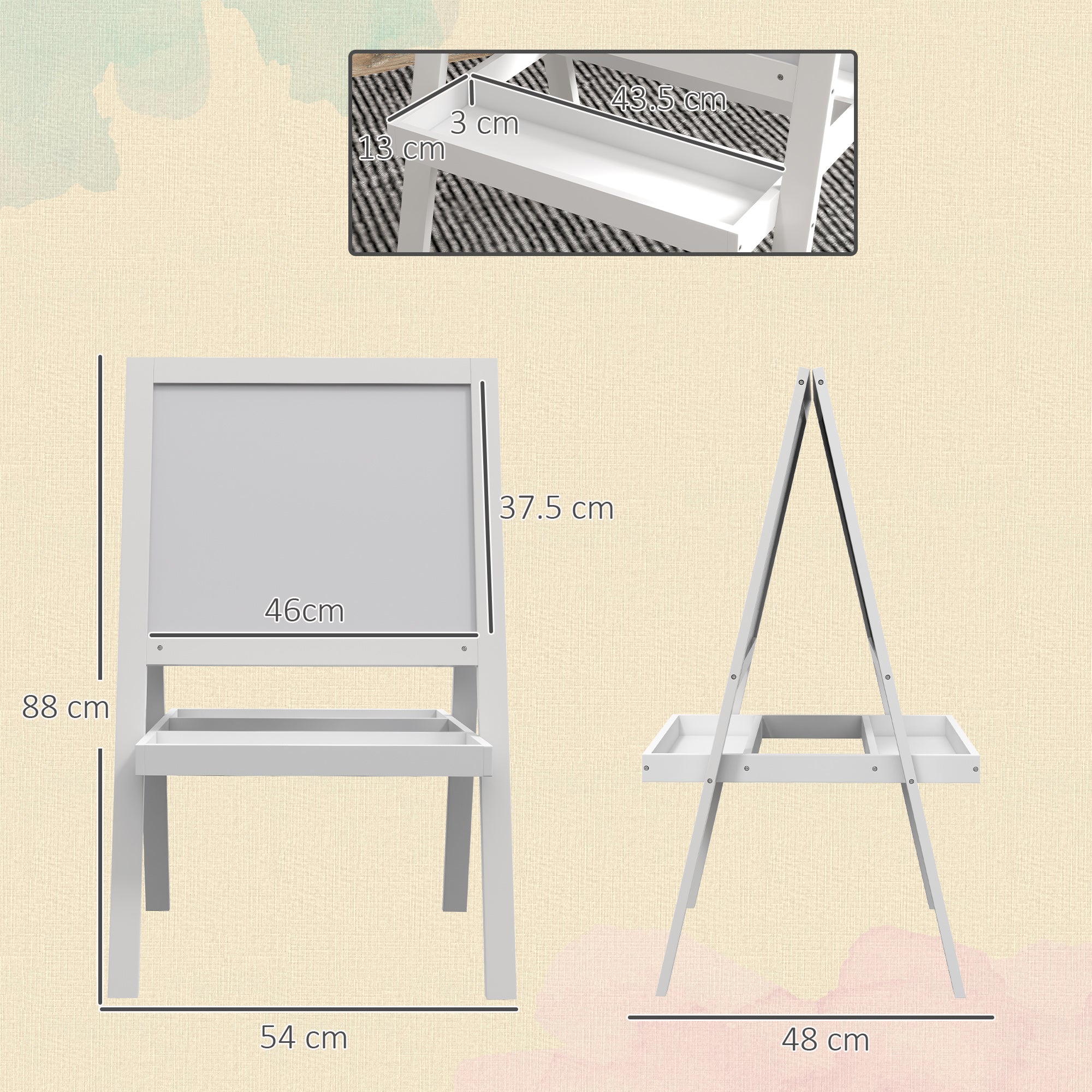 AIYAPLAY Kids Easel, Art Easel with Double Sided Whiteboard, Chalkboard, Storage, 2 in 1 Standing Easel for Toddlers 18-48 Months, White - North Peak Garden Furniture