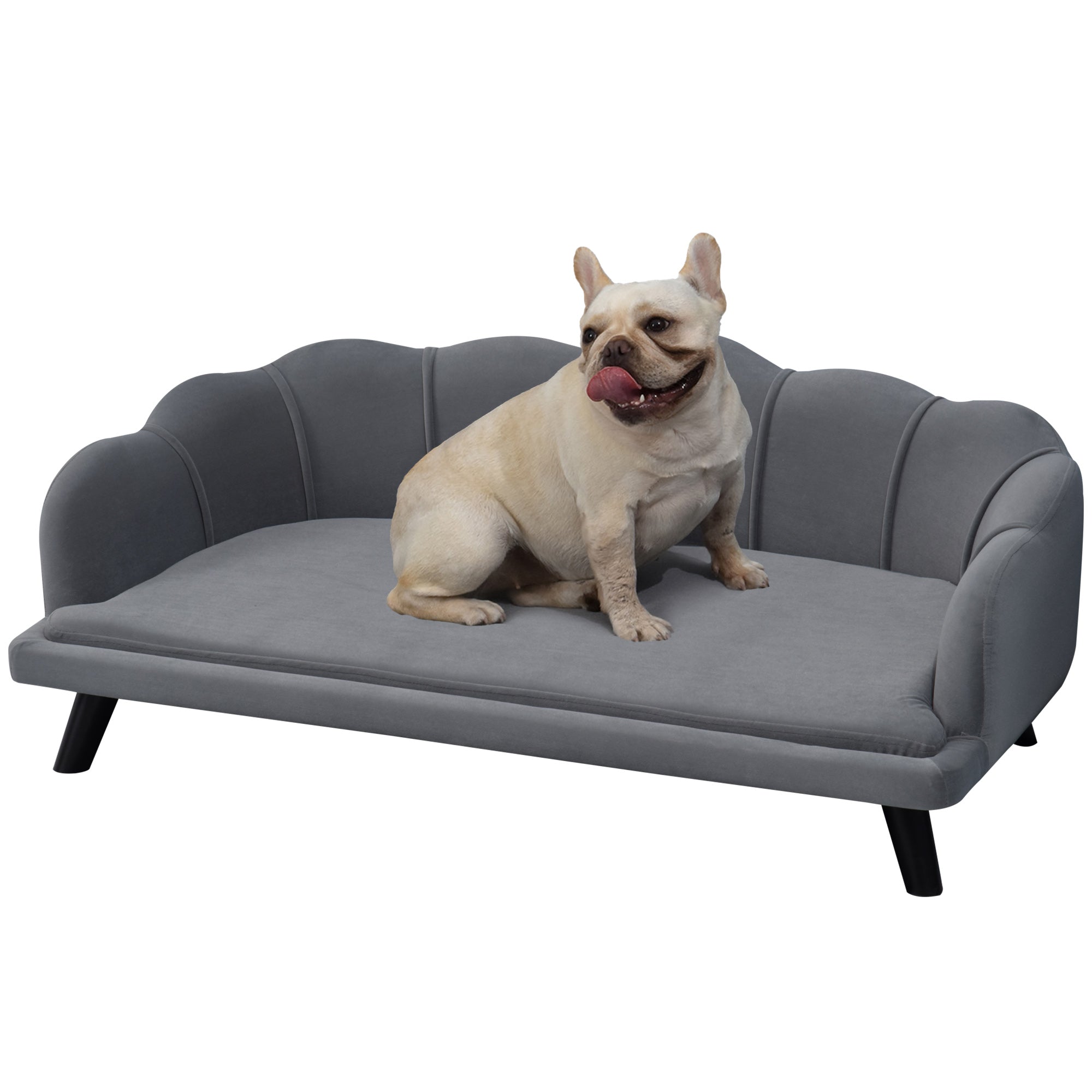 PawHut Dog Sofa, Pet Couch Bed for Medium, Large Dogs, with Legs, Cushion - Grey - North Peak Garden Furniture