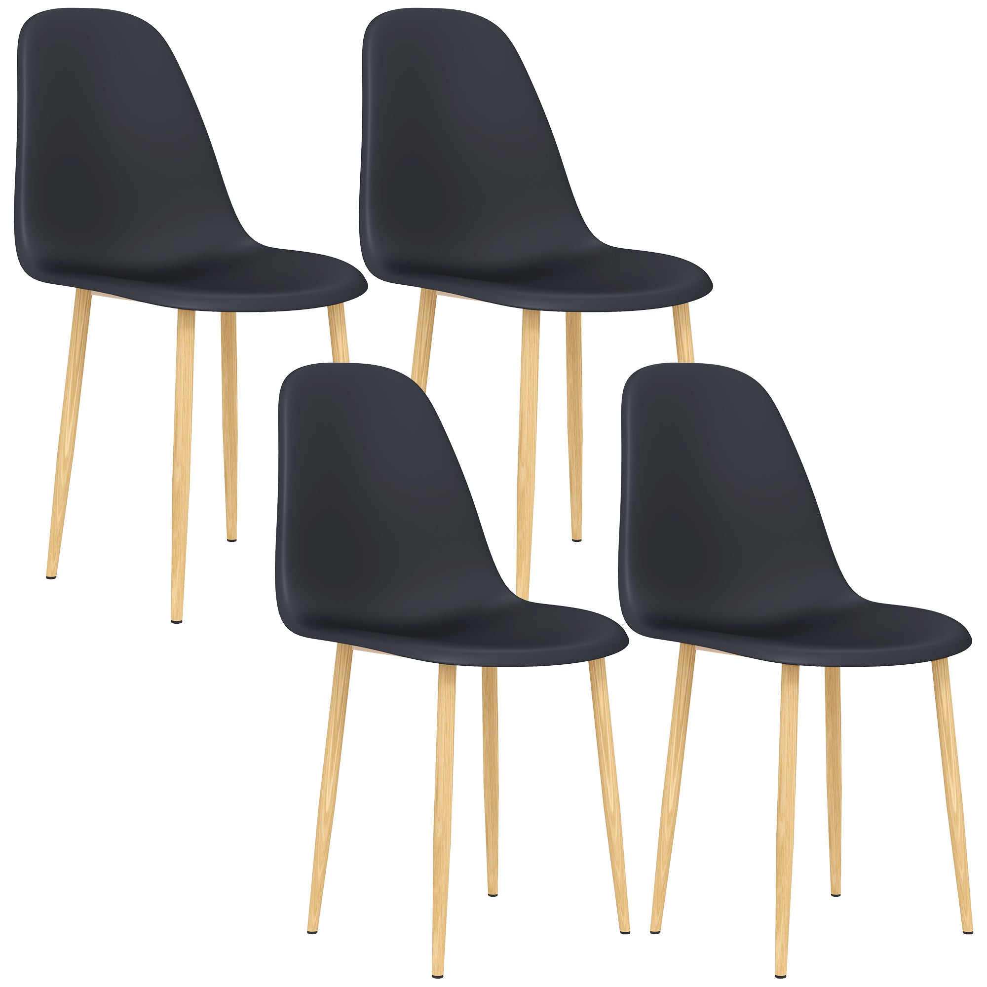 HOMCOM Modern Dining Chairs Set of 4, Kitchen Chairs with Backrest and Steel Legs for Dining Room, Living Room, Black - North Peak Garden Furniture