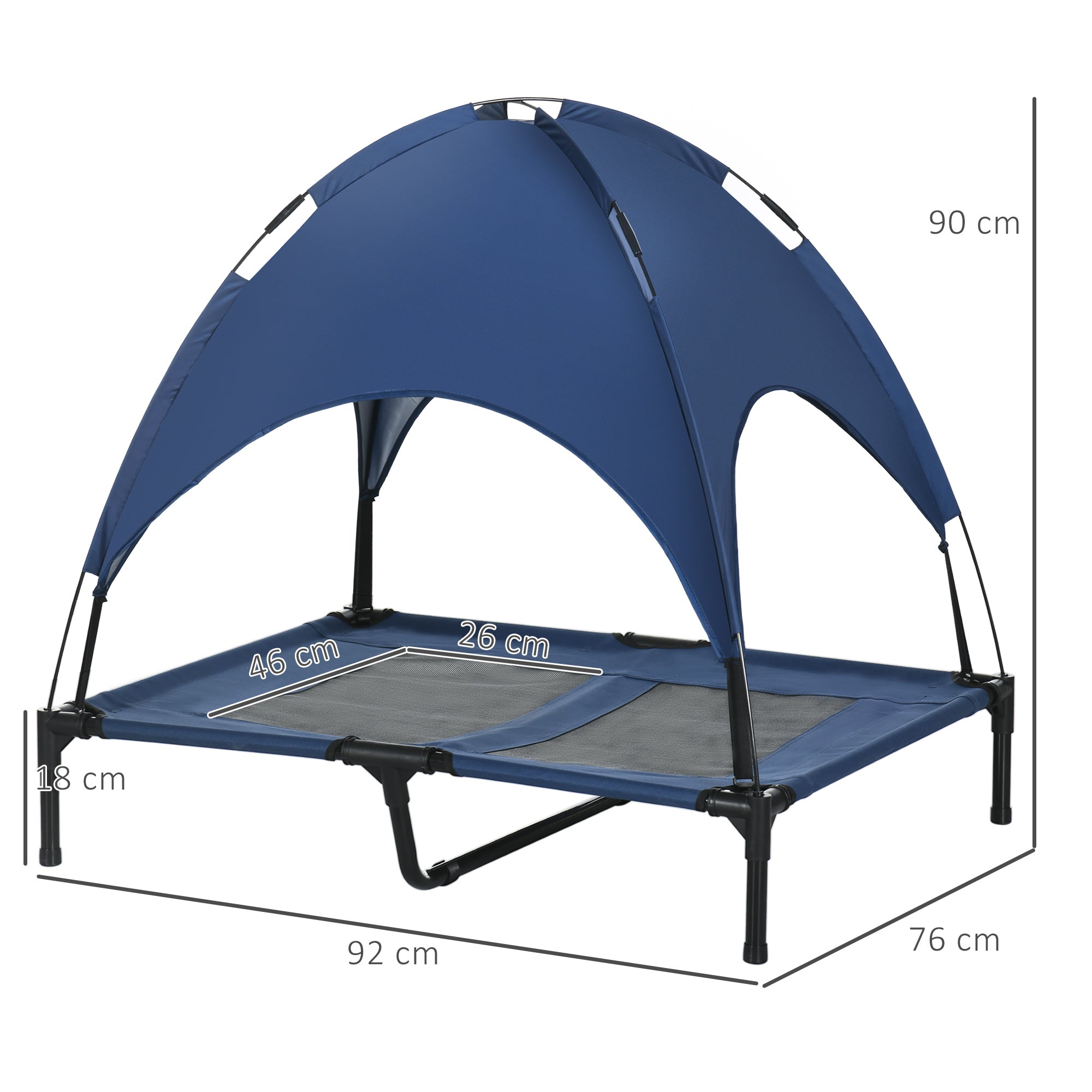 PawHut Raised Dog Bed Waterproof Elevated Pet Cot with Breathable Mesh UV Protection Canopy Blue, for Large Dogs, 92 x 76 x 90cm - North Peak Garden Furniture