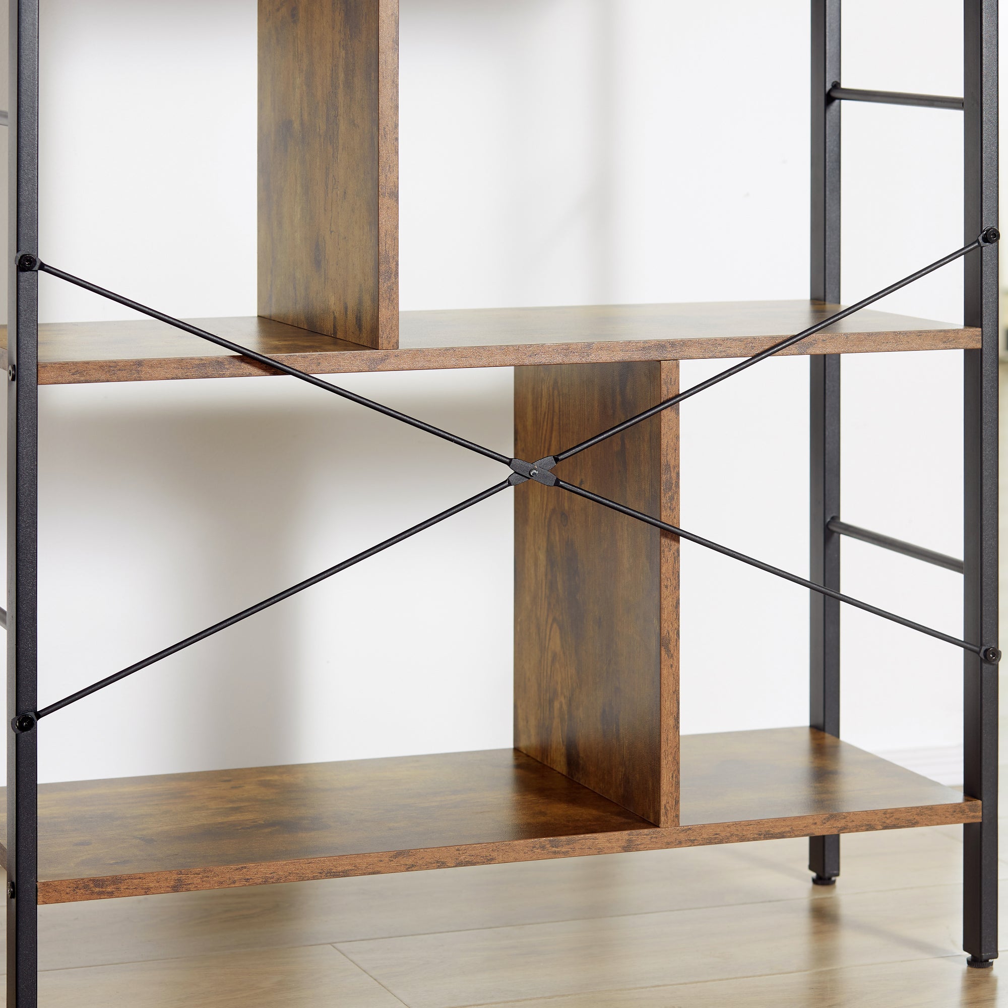 HOMCOM Industrial Storage Shelf Bookcase Closet Floor Standing Display Rack with 5 Tiers, Metal Frame for Living Room & Study, Rustic Brown - North Peak Garden Furniture