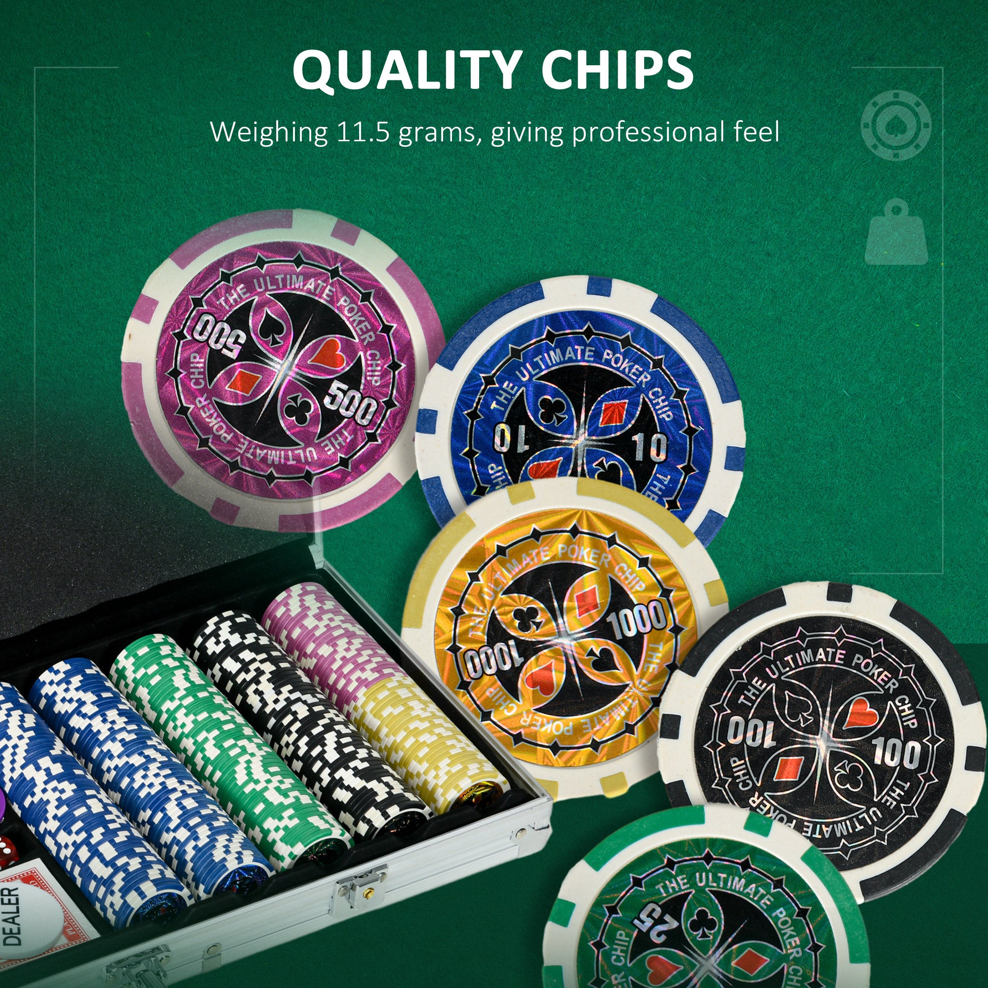 SPORTNOW 500-Piece Poker Chips Set, Poker Set with Mat, Chips, Two Card Decks, Dealer, Five Dices - North Peak Garden Furniture