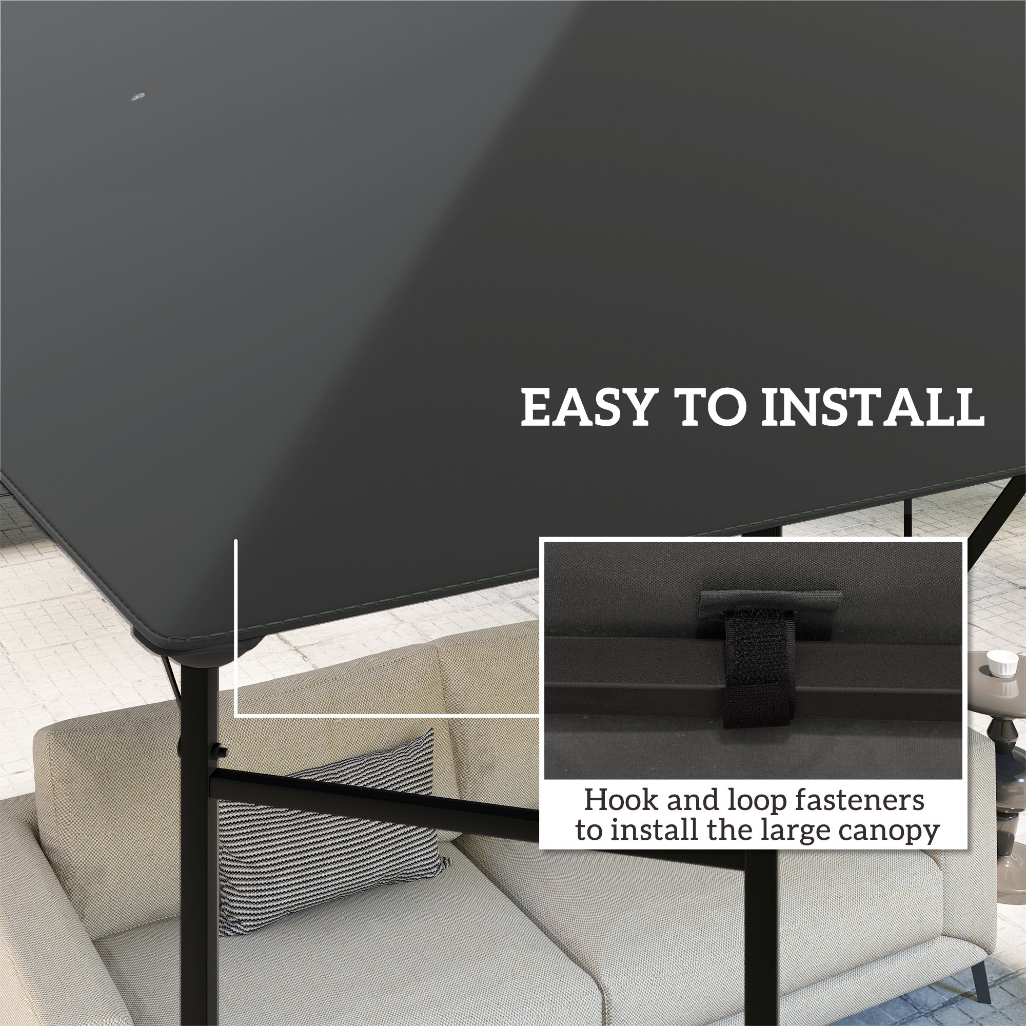 Outsunny 3 x 3(m) Gazebo Canopy Replacement Cover, Garden Gazebo Roof Replacement with Drain Holes, Water Resistant PVC Coating, 370g/㎡, UPF30+, TOP COVER ONLY, Grey - North Peak Garden Furniture