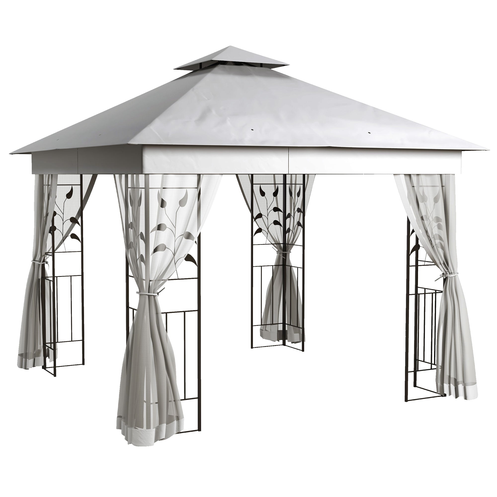 Outsunny 3(m) x 3(m) Double Roof Outdoor Garden Gazebo Canopy Shelter with Netting, Solid Steel Frame, Light Grey - North Peak Garden Furniture