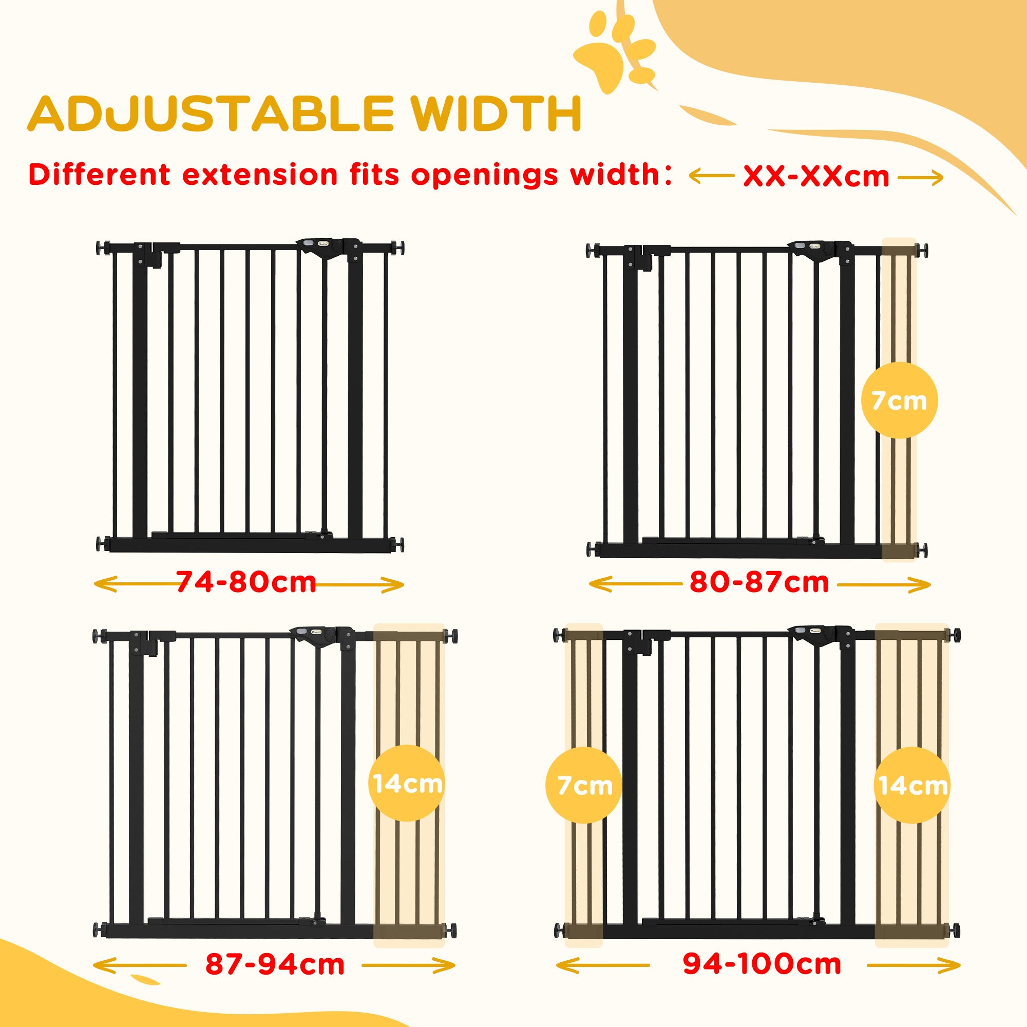 PawHut Metal 74-100cm Wide Adjustable Dog Gate Black