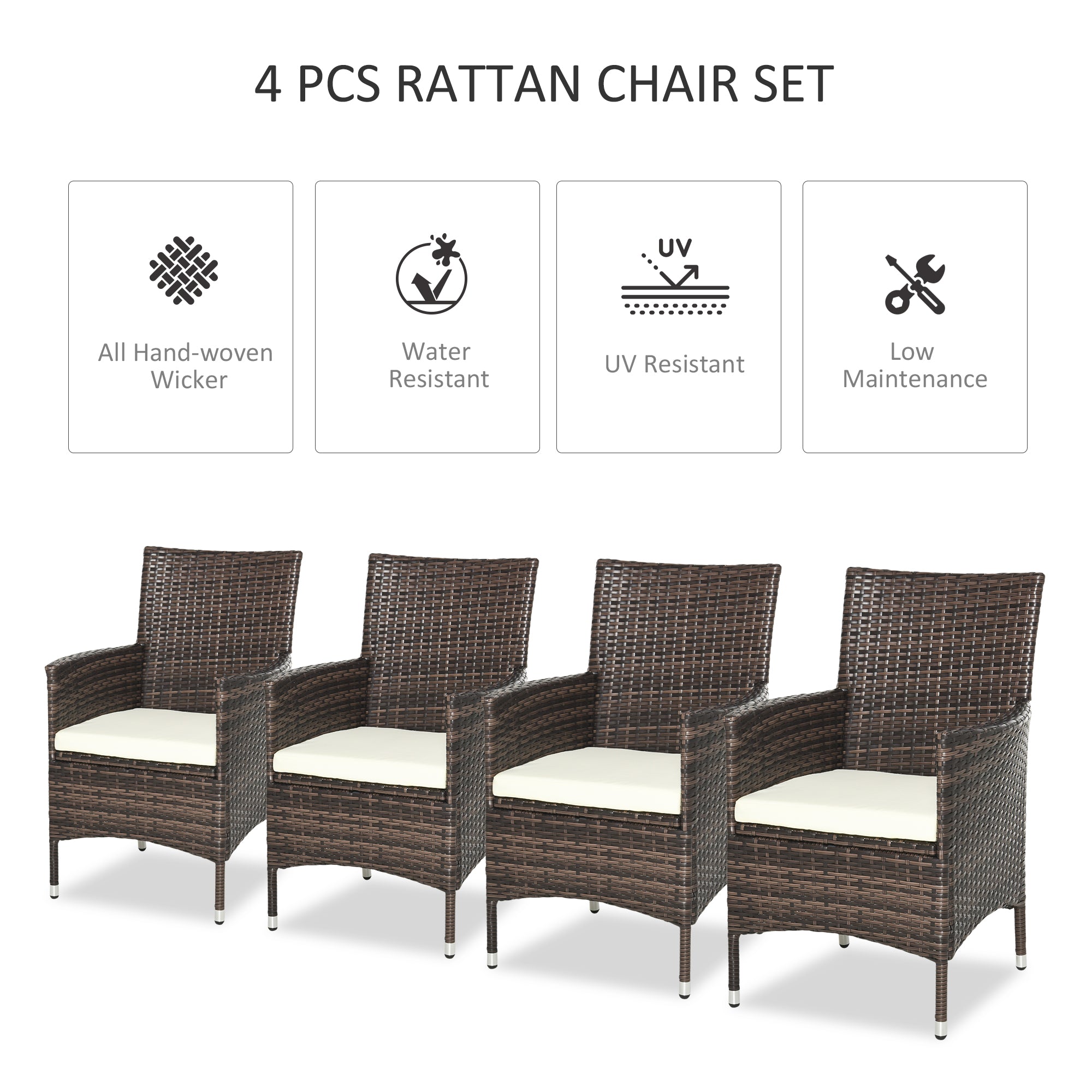 Outsunny 4 PC Rattan Chair Set, Patio Sofa Chairs Set, Cushioned Outdoor Rattan Furniture - North Peak Garden Furniture