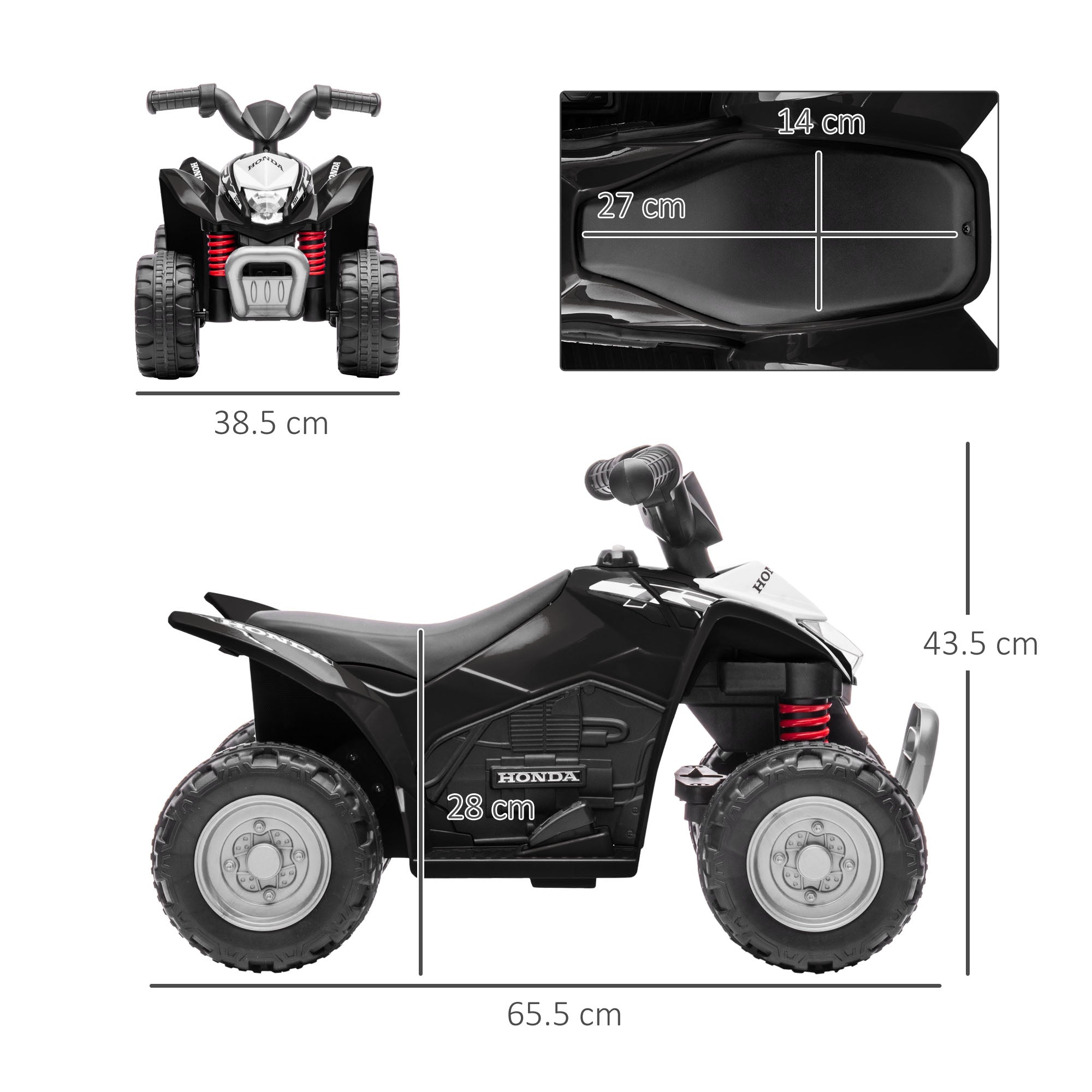 AIYAPLAY Honda Licensed Kids Electric Quad Bike, 6V ATV Ride On for Ages 1.5-3 Years, Black - North Peak Garden Furniture