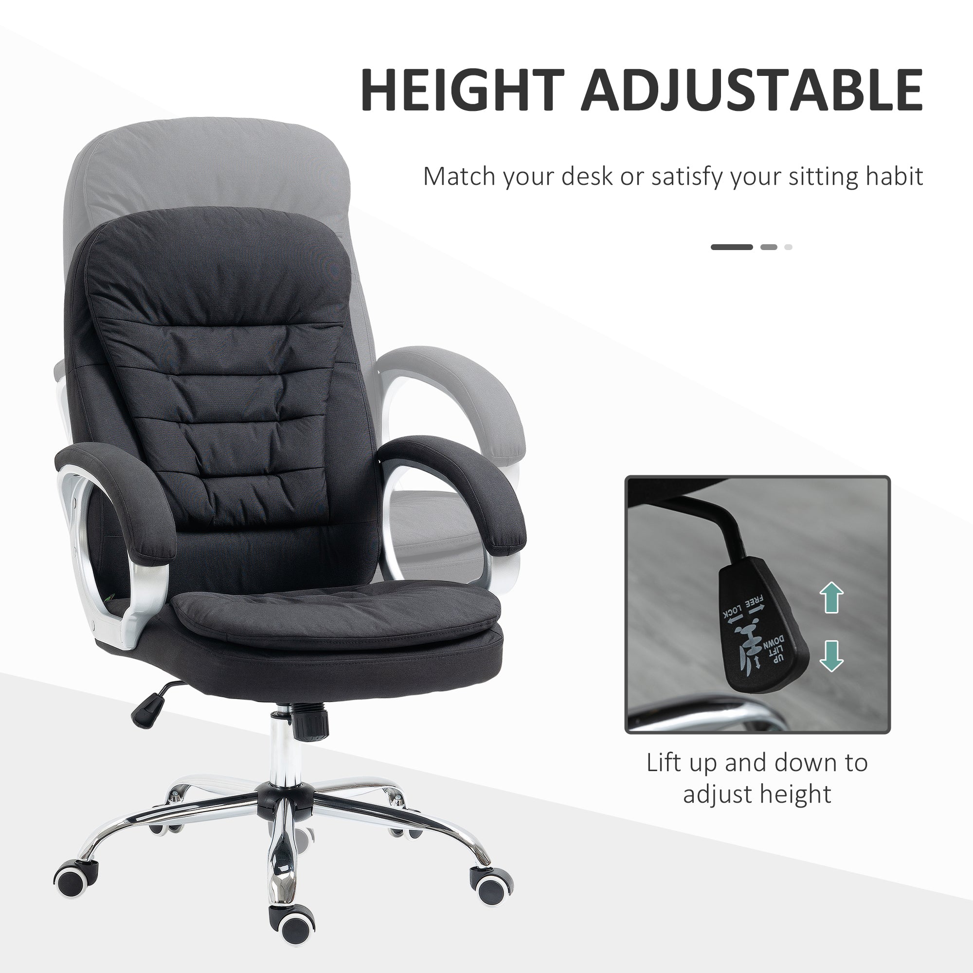 Vinsetto Executive Office Chair Task Chair for Home with Arm, Swivel Wheels, Linen Fabric, Black - North Peak Garden Furniture