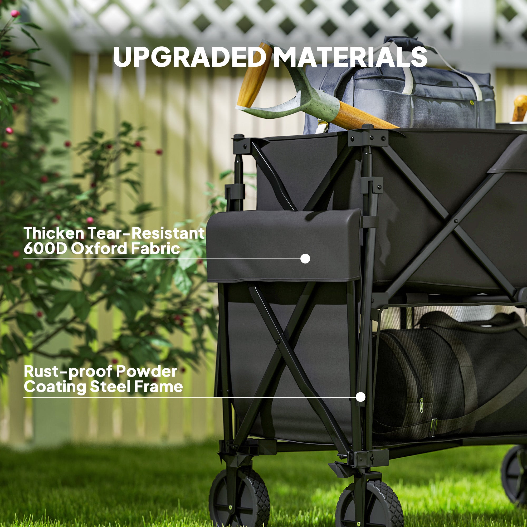 Outsunny Double Decker Folding Trolley on Wheels, 200KG & 350L Capacity Collapsible Wagon Festival Trolley Cart with 134cm Extended for Camping Sports Shopping Garden and Beach, Black - North Peak Garden Furniture