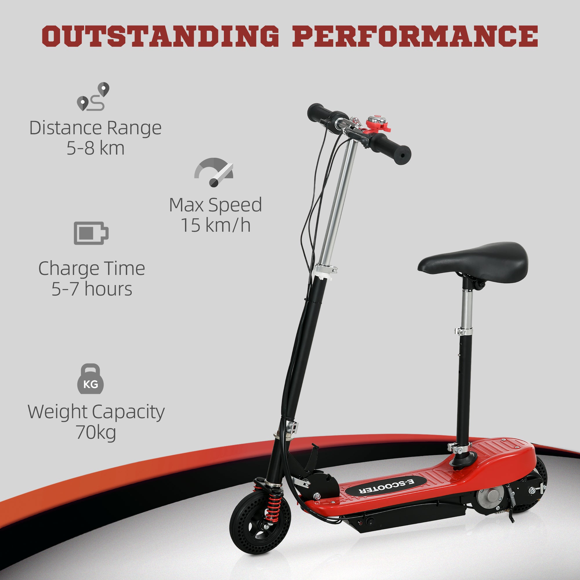 HOMCOM Steel Ride on Powered Scooter, Folding E-Scooter with Warning Bell, 15km/h Maximum Speed, for 4-14 Years Old, Red