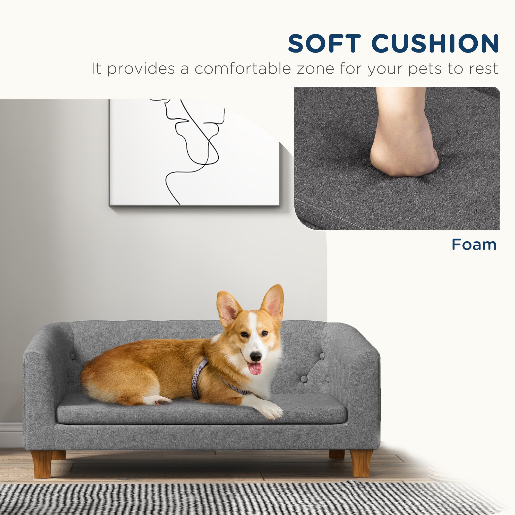 PawHut Dog Sofa Bed w/ Soft Cushion for Medium Dogs - Grey