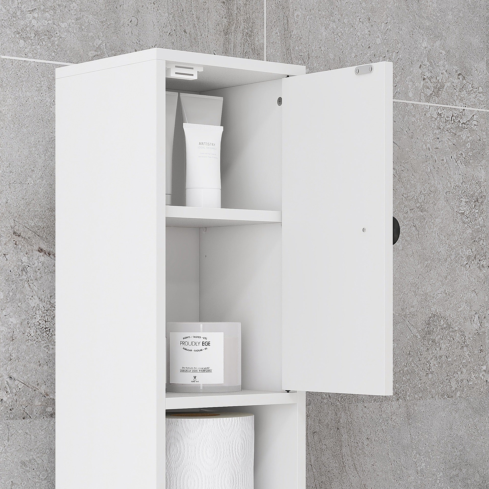 kleankin 180cm Tall Bathroom Cabinet, Slim Bathroom Storage Cabinet with 4 Open Shelves, 2 Door Cupboards and Adjustable Shelves, White - North Peak Garden Furniture